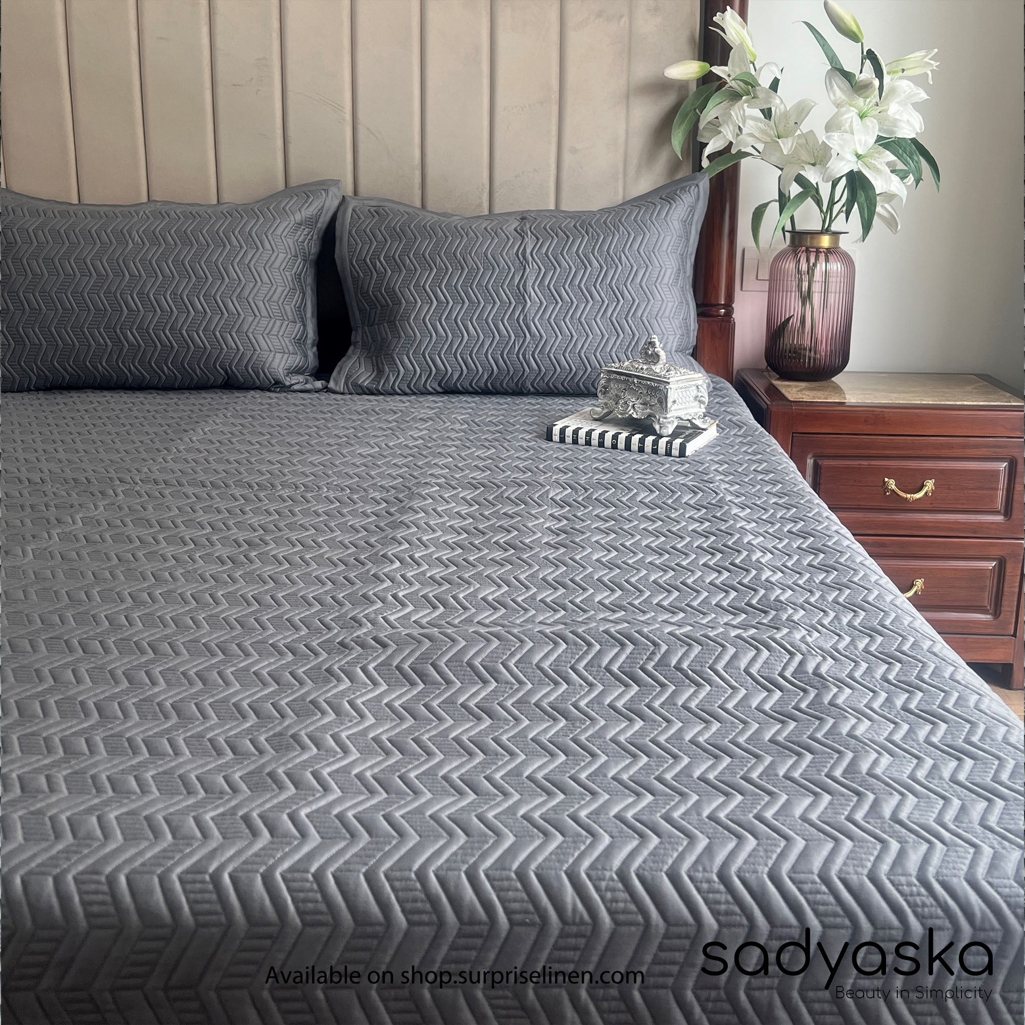 Sadyaska - Donna Cotton Reversible Bedspread Set (Dark Grey)