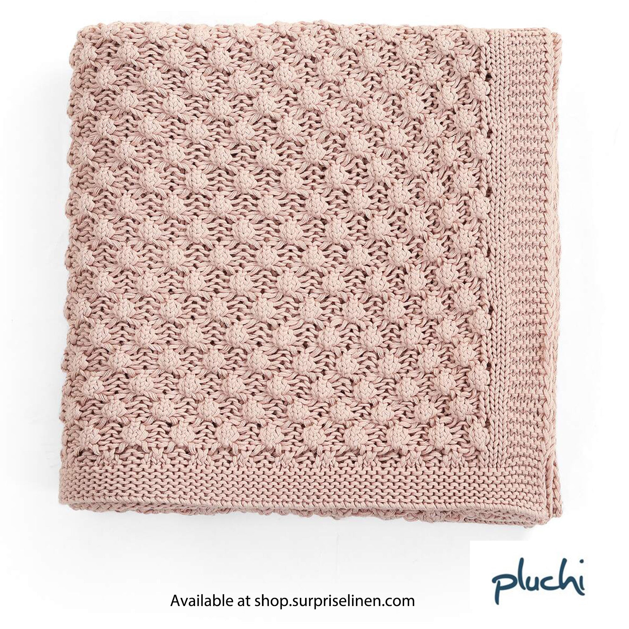 Pluchi - Popcorn Knit Cotton Knitted Throw /Blanket For Round The Year Use (Cameo Pink)