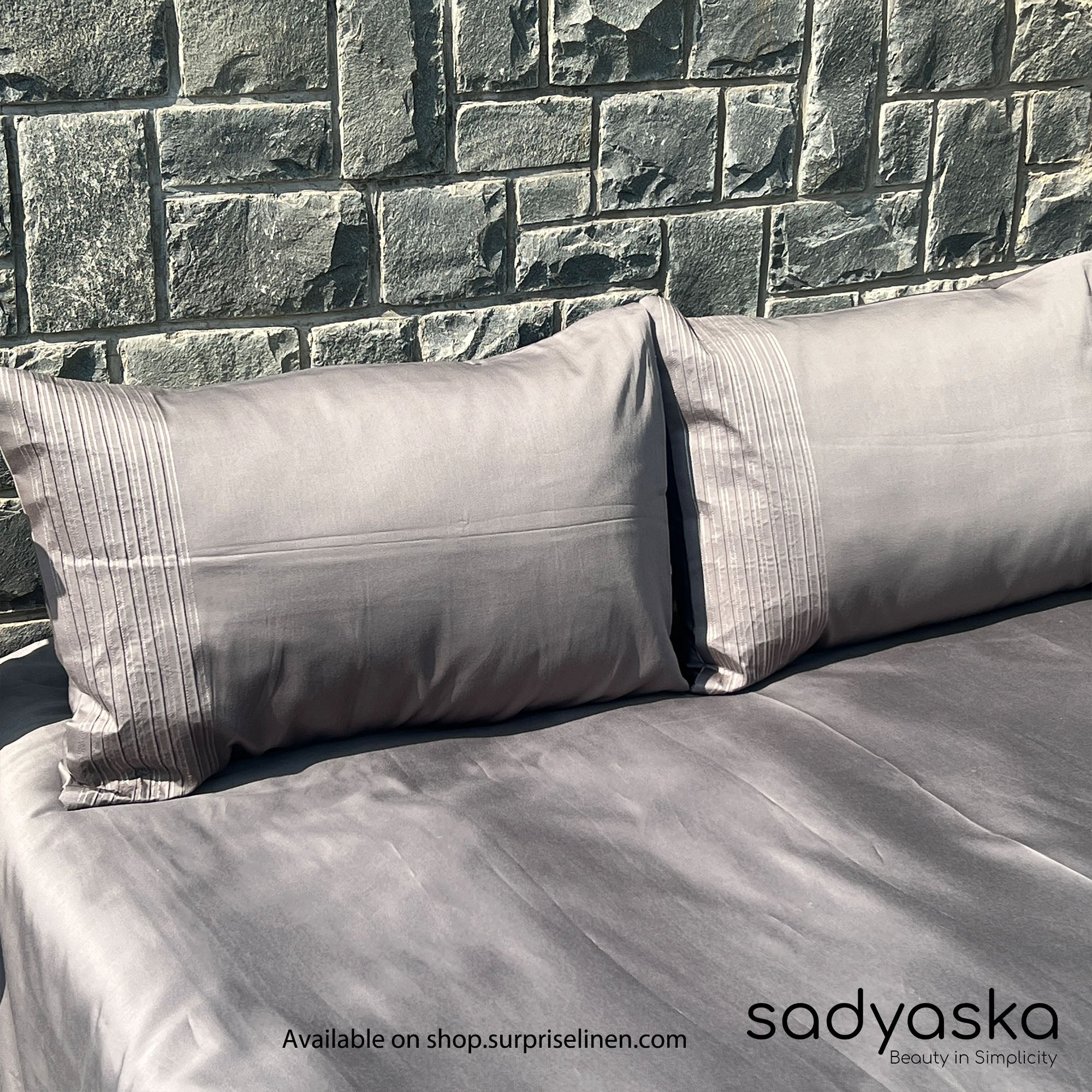 Sadyaska - Pinstripe Collection 300 TC Cotton Satin Bedsheet Set (Elephant Grey)