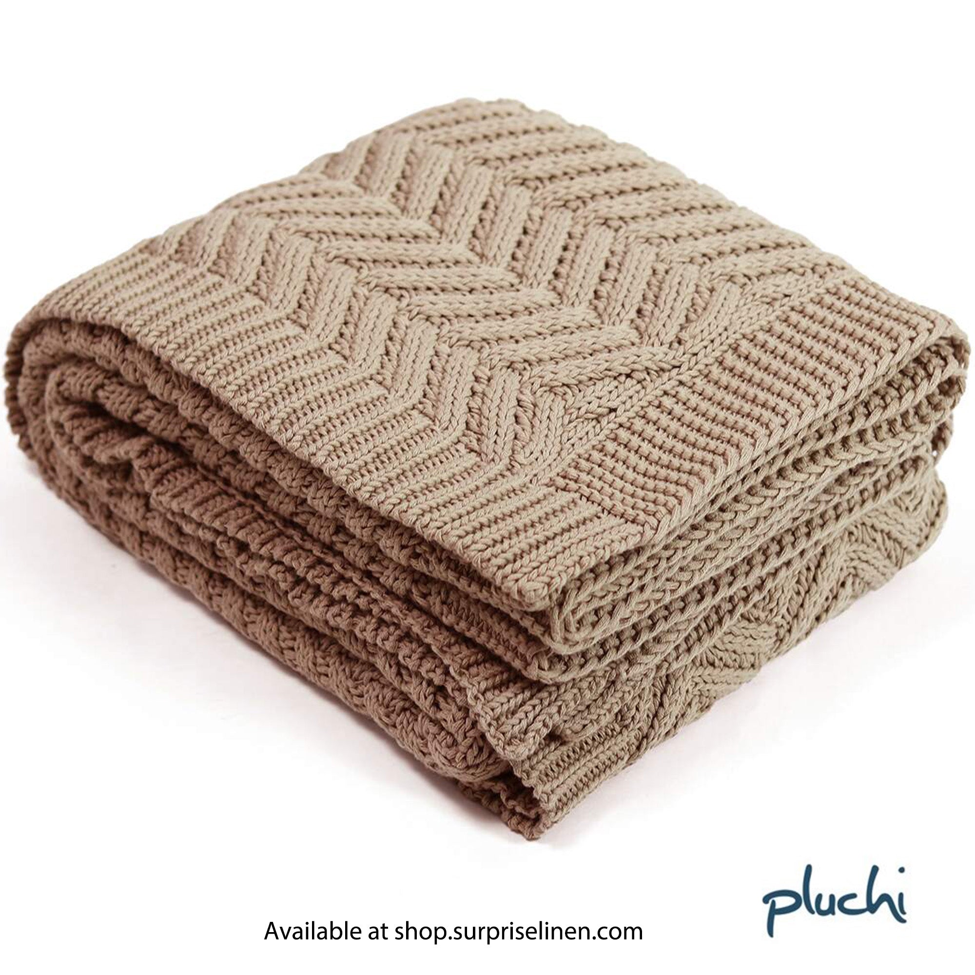 Pluchi - Chevron Cotton Knitted Throw /Blanket For Round The Year Use (Oatmeal)