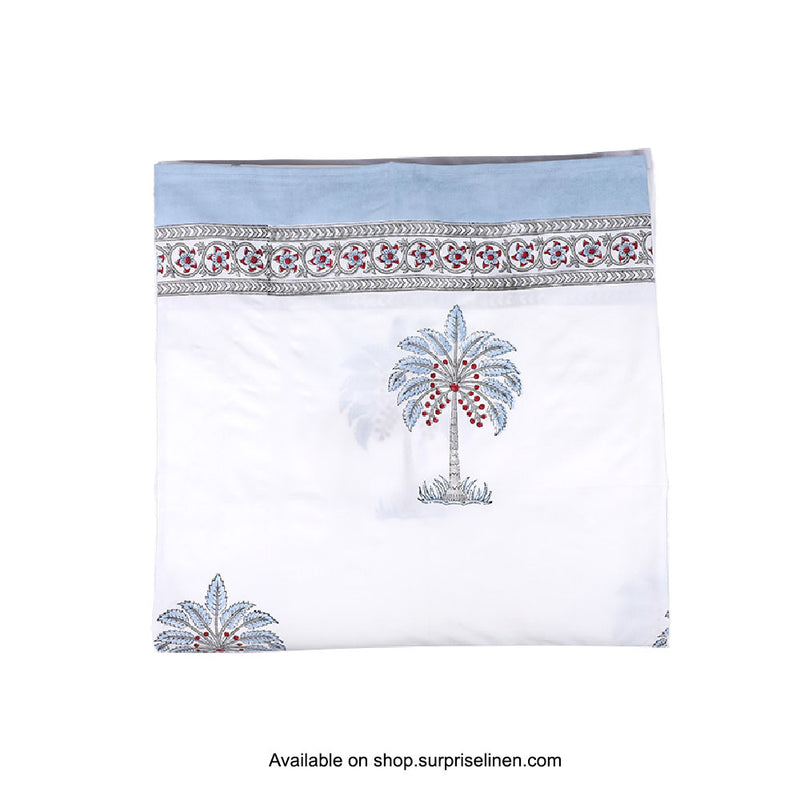 Surprise Home - Etonner Block Print Collection 300 TC Cotton Coconut Tree Blue Bedsheet Set