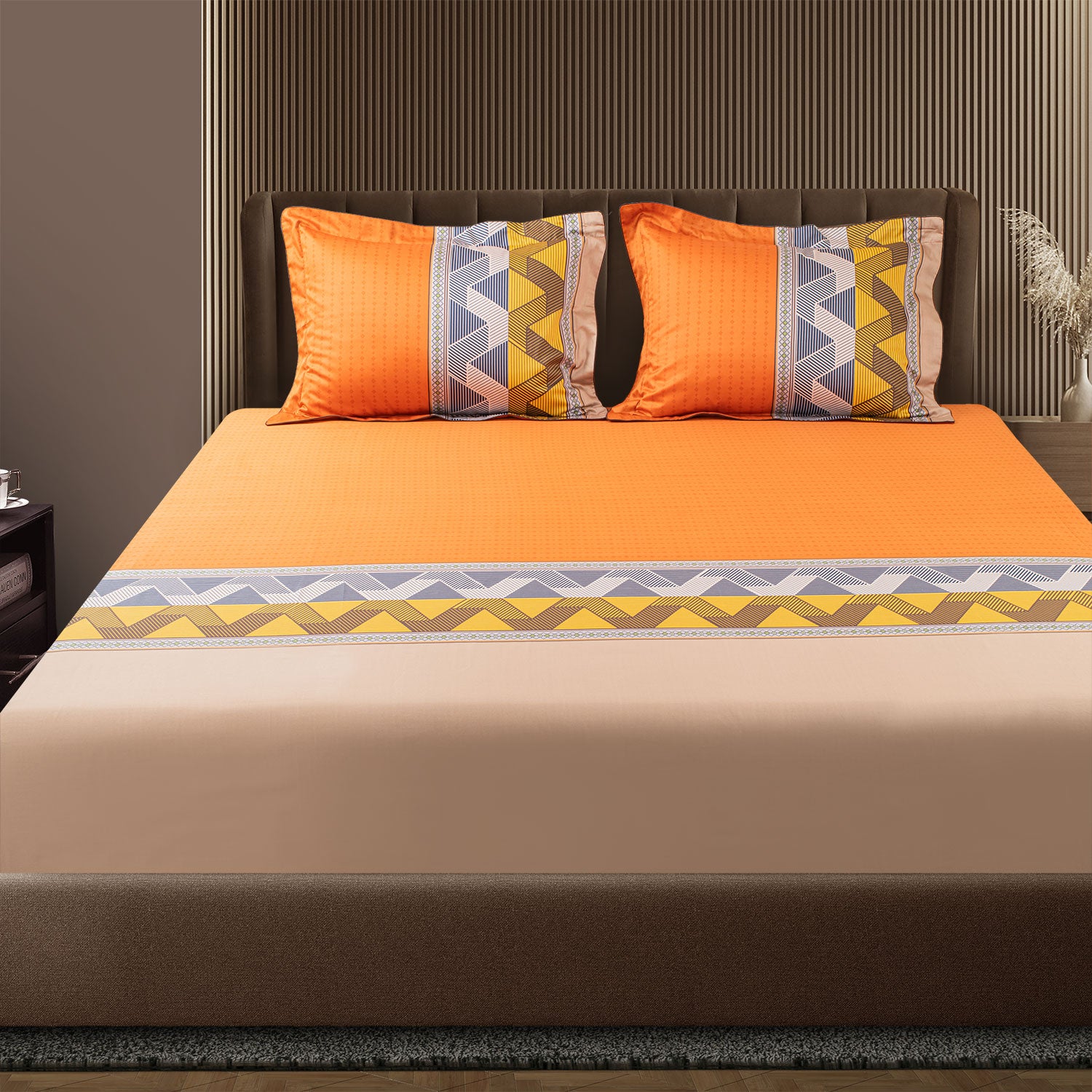 Spread Spain - Spring Summer Collection 500 Thread Count Cotton 3 Pcs Bedsheet Set (Orange)