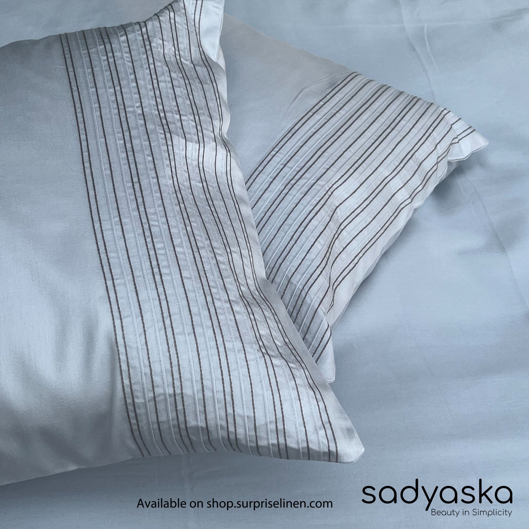 Sadyaska - Pinstripe Collection 300 TC Cotton Satin Bedsheet Set (Pearl Grey)