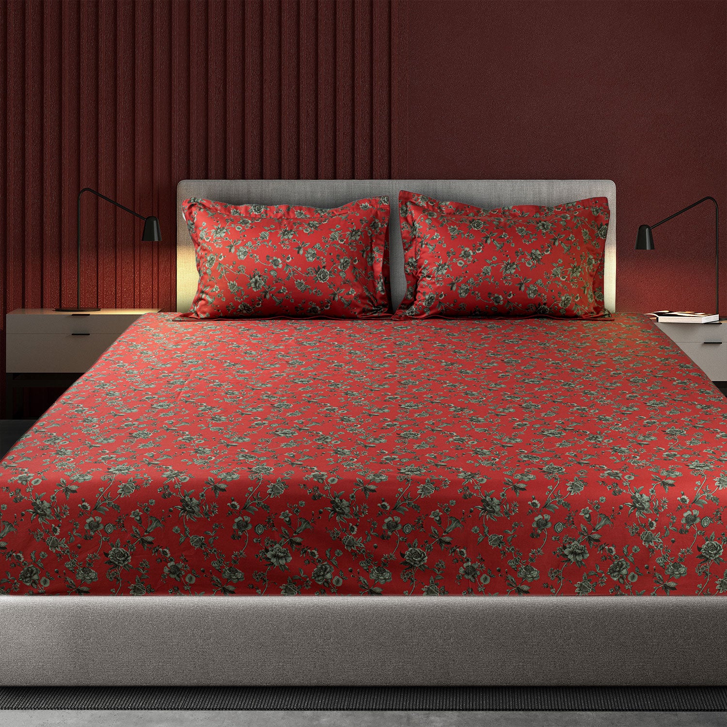 Spread Spain - Spring Summer Collection 500 Thread Count Cotton 3 Pcs Bedsheet Set (Red)