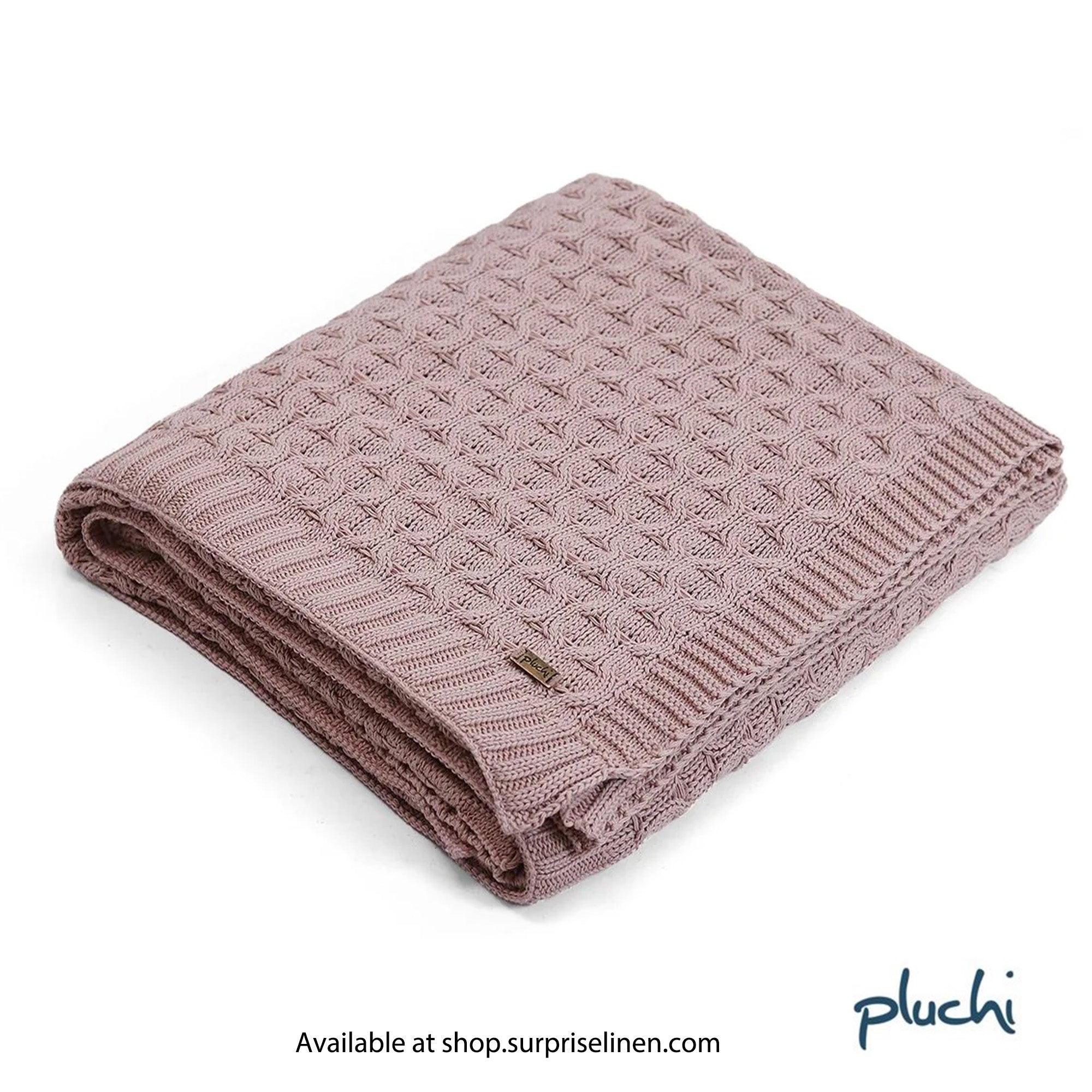 Pluchi - Kelly Knit Cotton Knitted All Season AC Throw Blanket (Pale Pink)