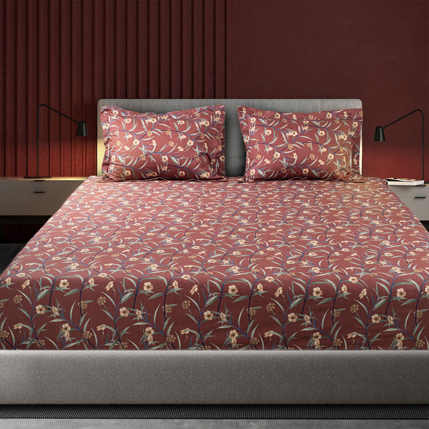 Spread Spain - Spring Summer Collection 500 Thread Count Cotton 3 Pcs Bedsheet Set (Floral Brown)