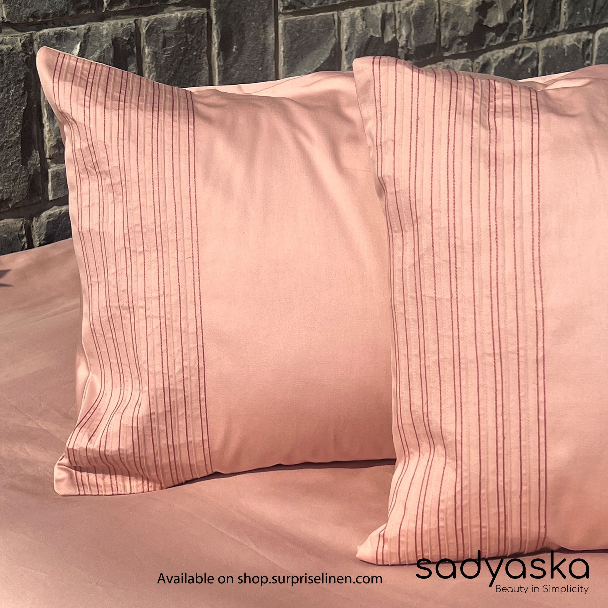 Sadyaska - Pinstripe Collection 300 TC Cotton Satin Bedsheet Set (Rose)