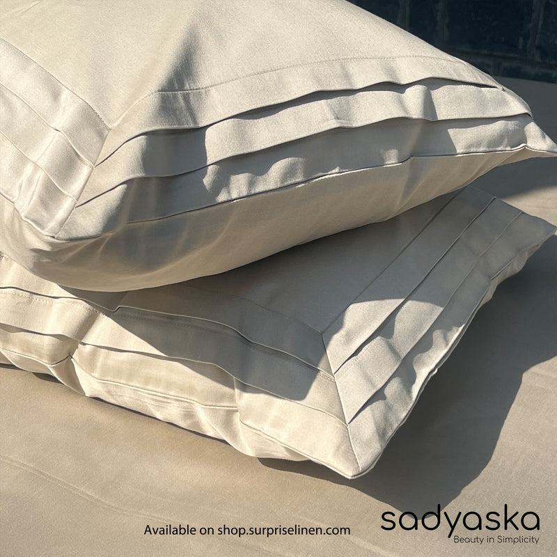 Sadyaska - Tri-Pleat Collection 300 TC Cotton Satin Bedsheet Set (Beige)