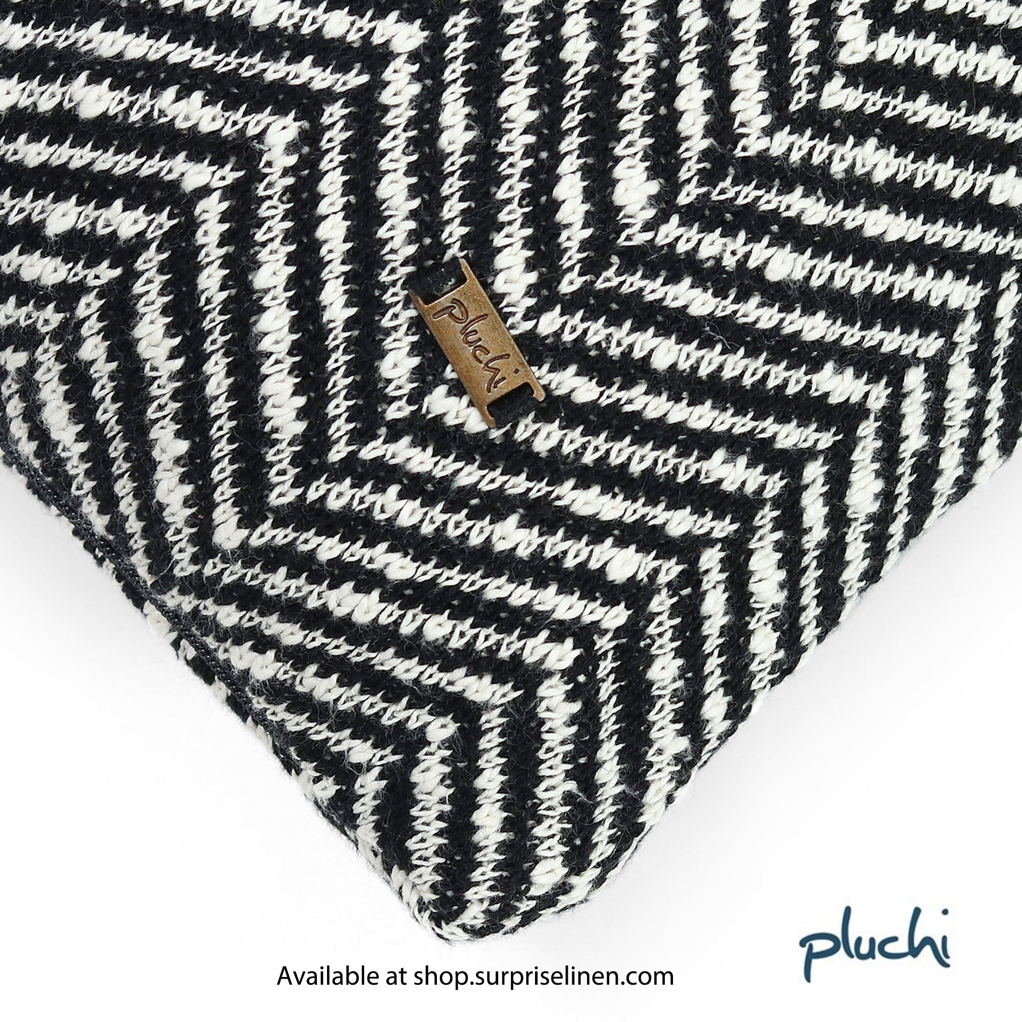 Pluchi - Herringbone 100% Premium Cotton Cushion Cover (Black)