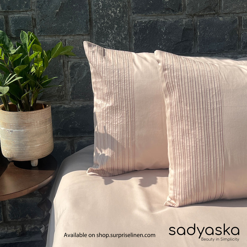 Sadyaska - Pinstripe Collection 300 TC Cotton Satin Bedsheet Set (Buff)