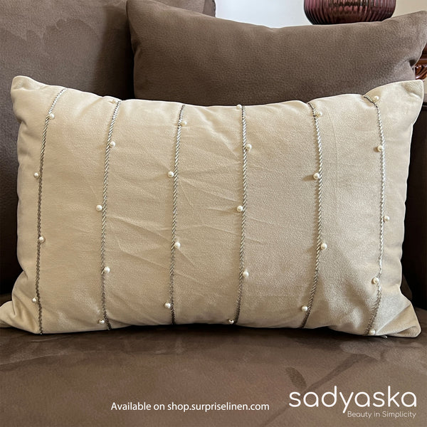 Sadyaska - Decorative Twinkle Velvet Cushion Cover (Ivory)