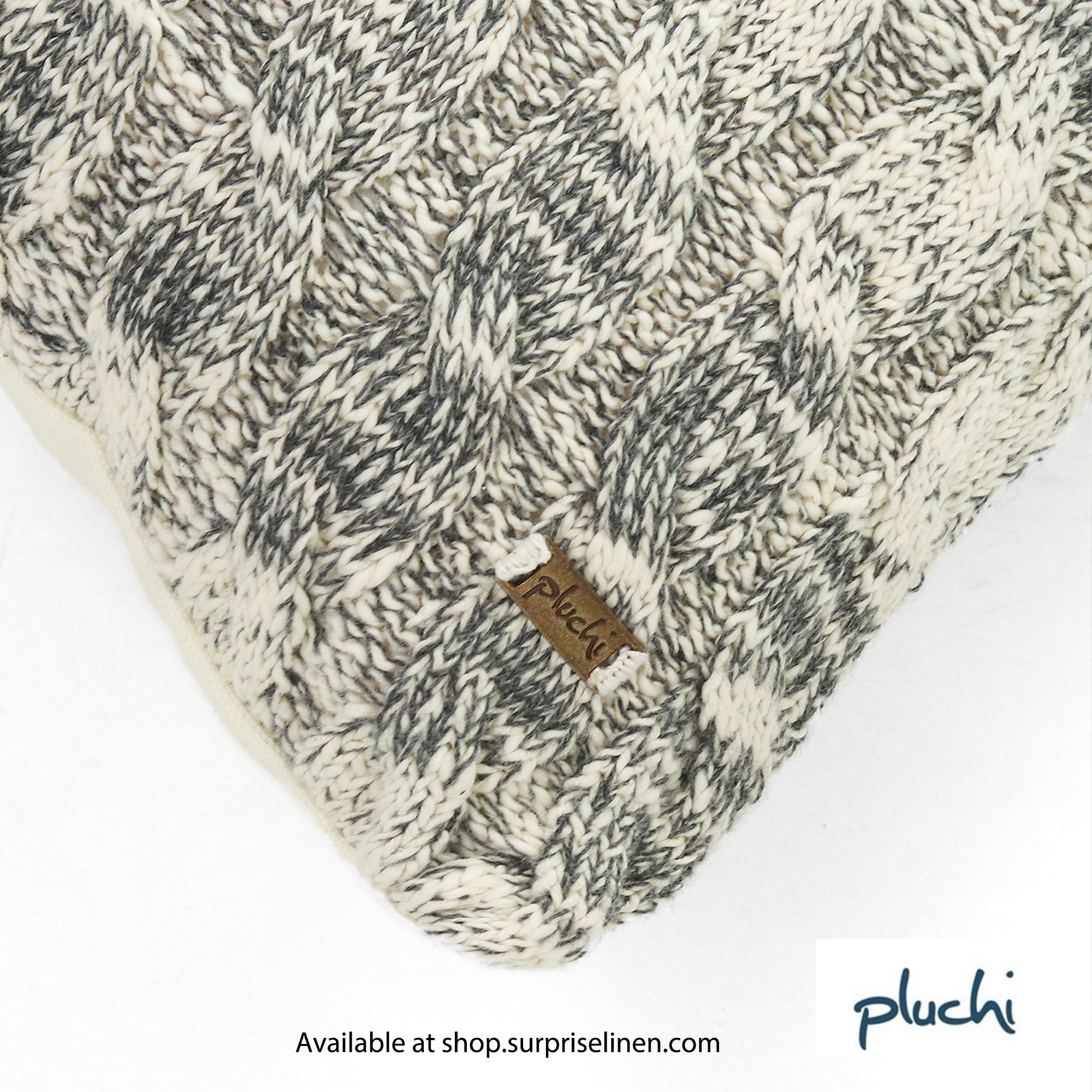 Pluchi - Cable Knit 100% Premium Cotton Cushion Cover (Dark Grey)