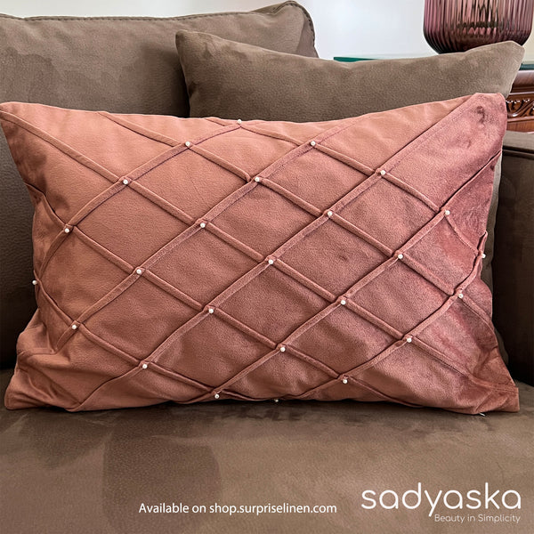 Sadyaska - Decorative Grid Blush Velvet Cushion Cover (Blush)