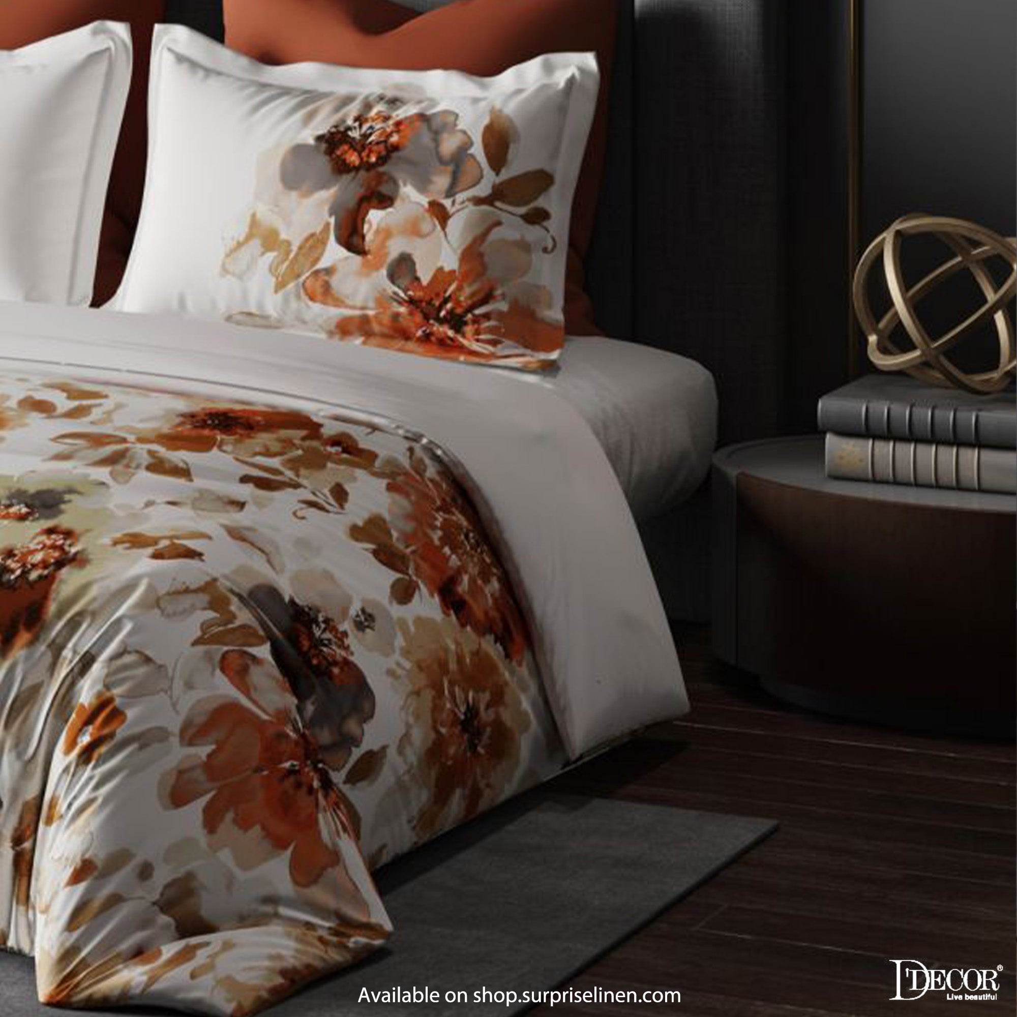 D'Decor - Esteem Collection 100% Cotton King Size 3 Pcs Bedsheet Set (Orange)