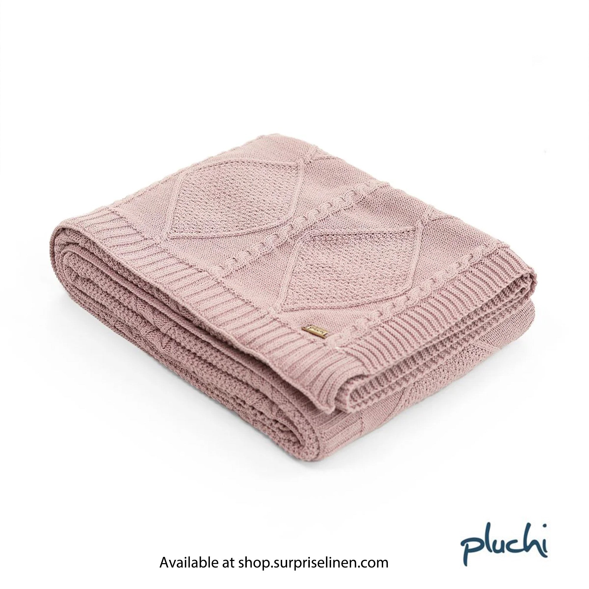 Pluchi - Cable Moss Throw 100% Cotton Knitted All Season AC Throw Blanket (Dull Rose)