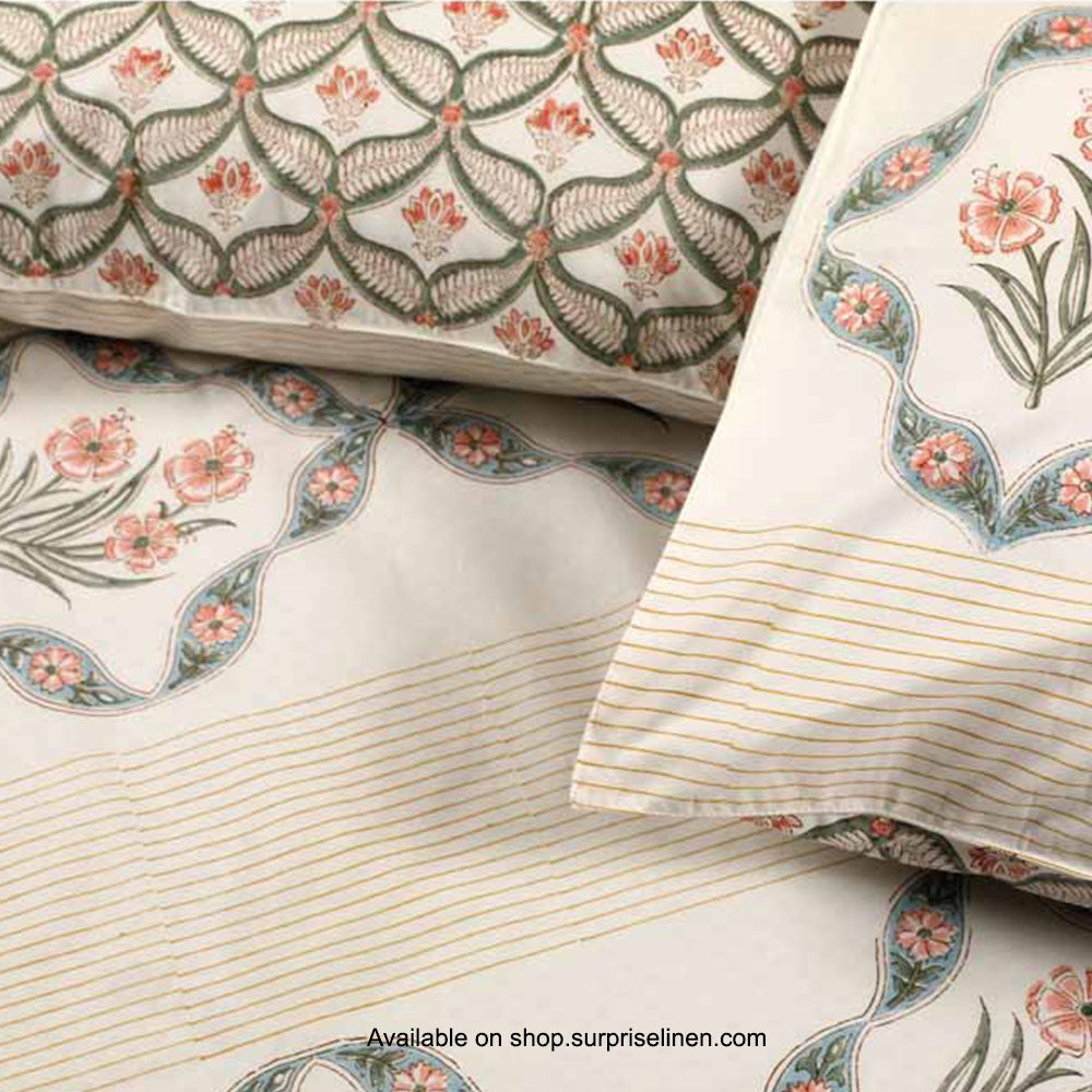 Surprise Home - Etonner Block Print Collection 300 TC Cotton Flower Jal Rust Bedsheet Set