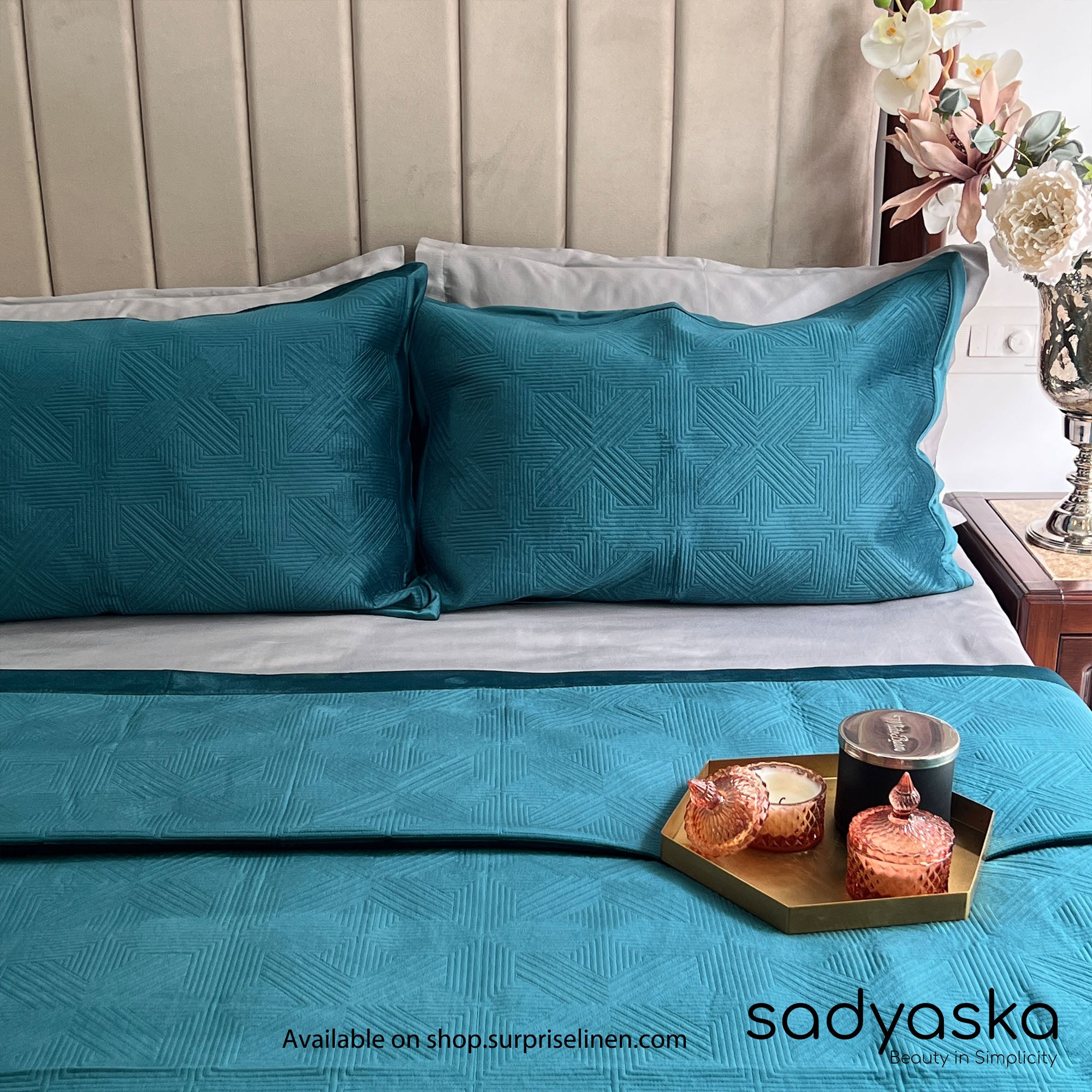 Sadyaska - Bonito Velvet Bedspread Set (Emerald Green)