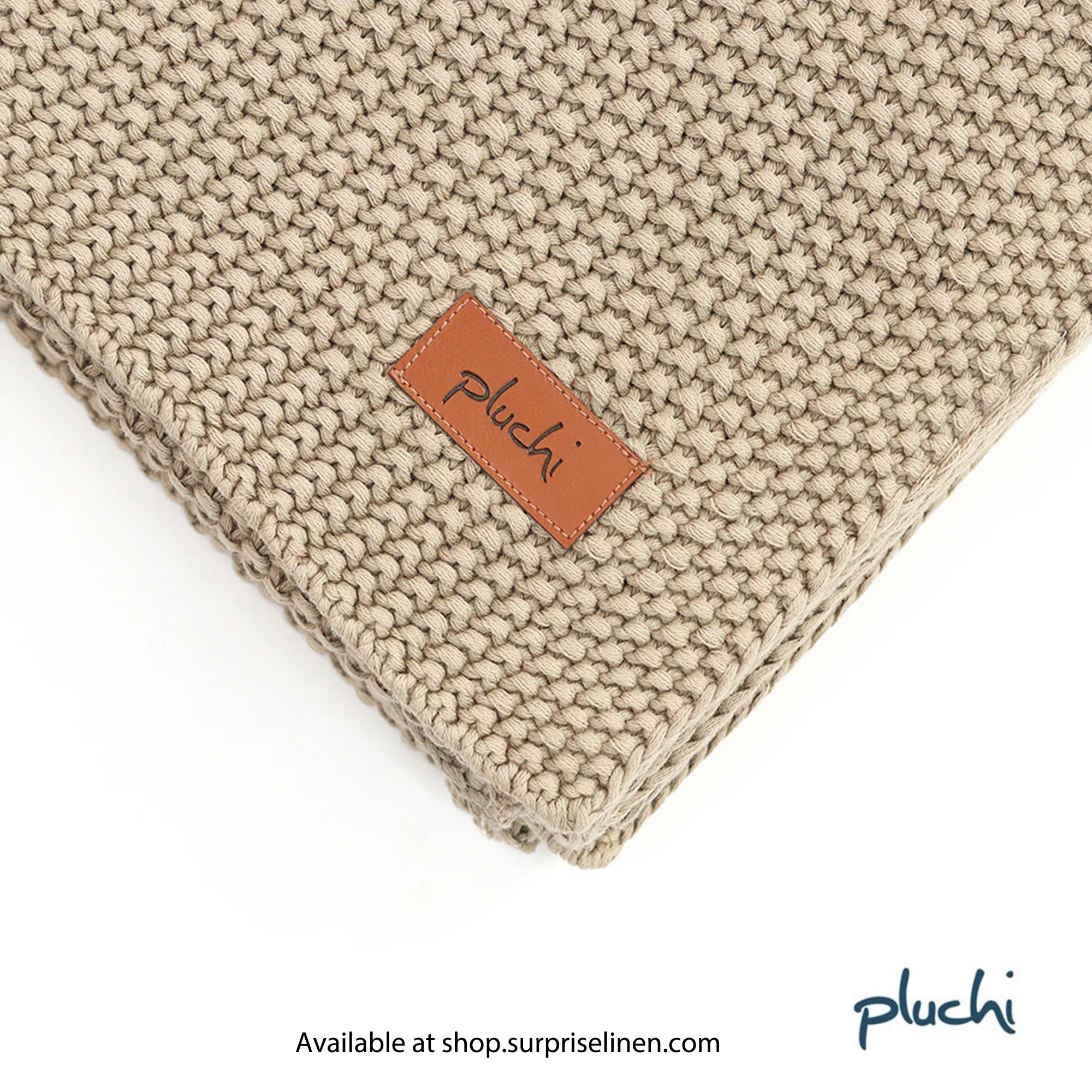 Pluchi - Knitted Purl Cotton Knitted Throw /Blanket For Round The Year Use (Stone)