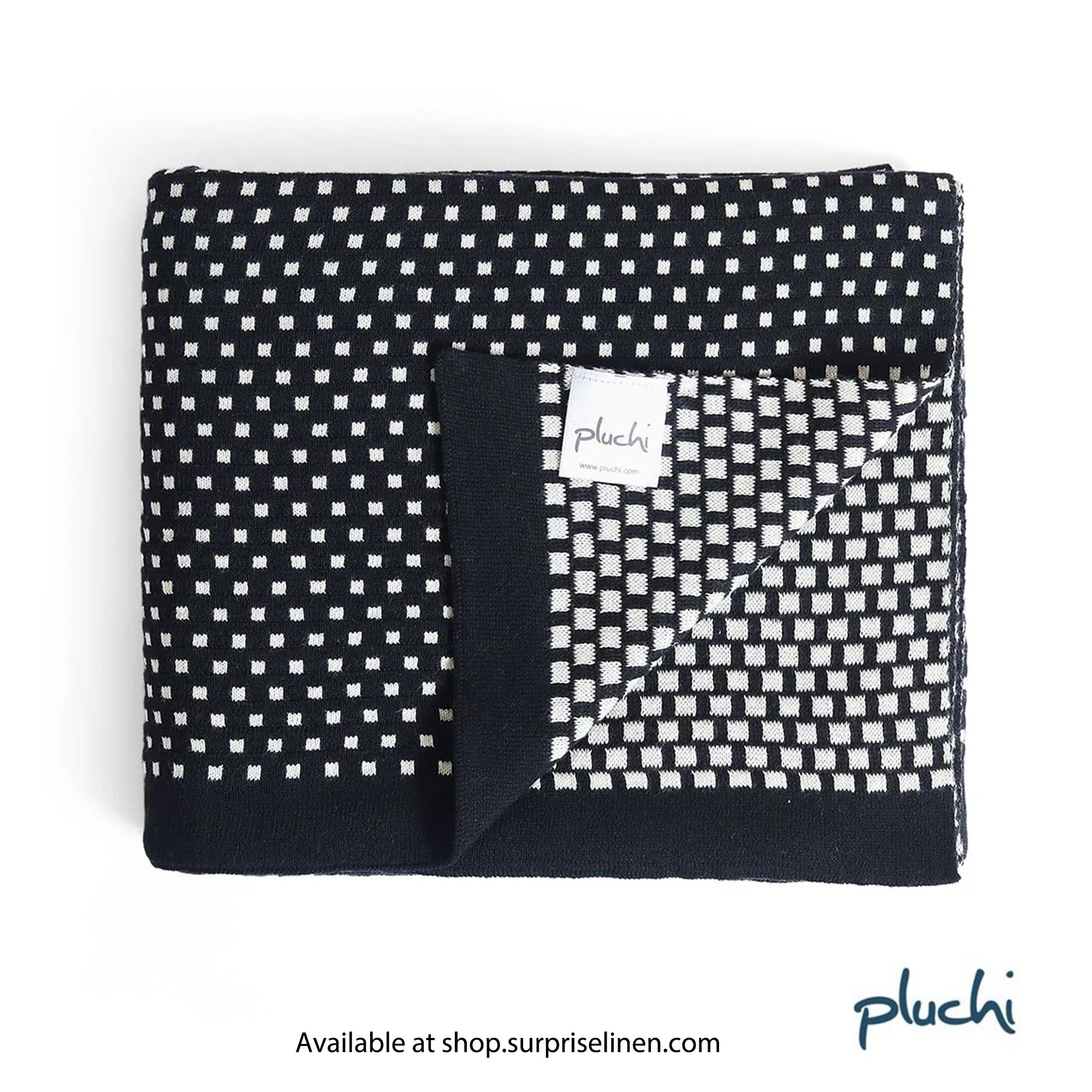 Pluchi - Tiny Check Cotton Knitted All Season AC Throw Blanket (Black)