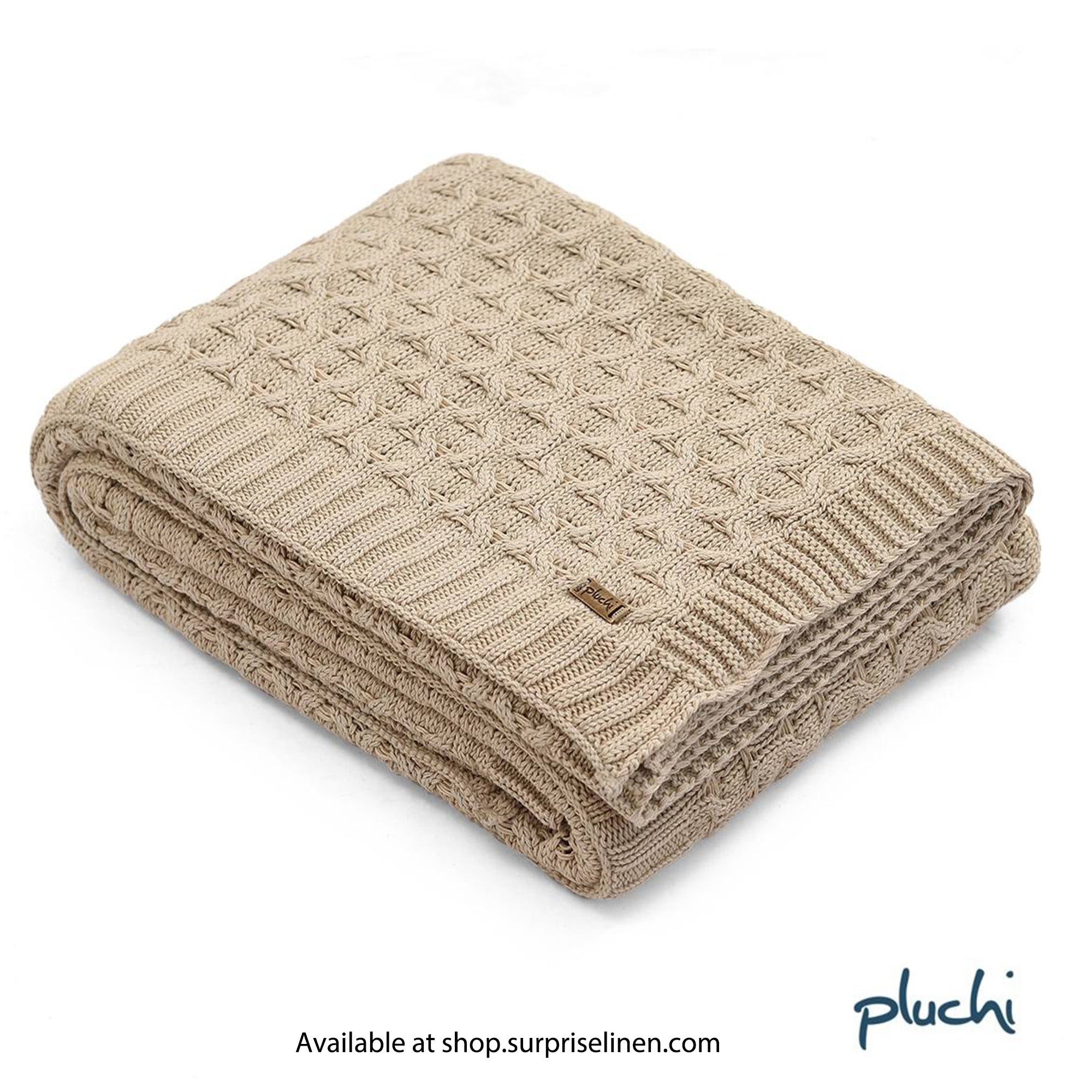 Pluchi - Kelly Knit Cotton Knitted All Season AC Throw Blanket (Stone)