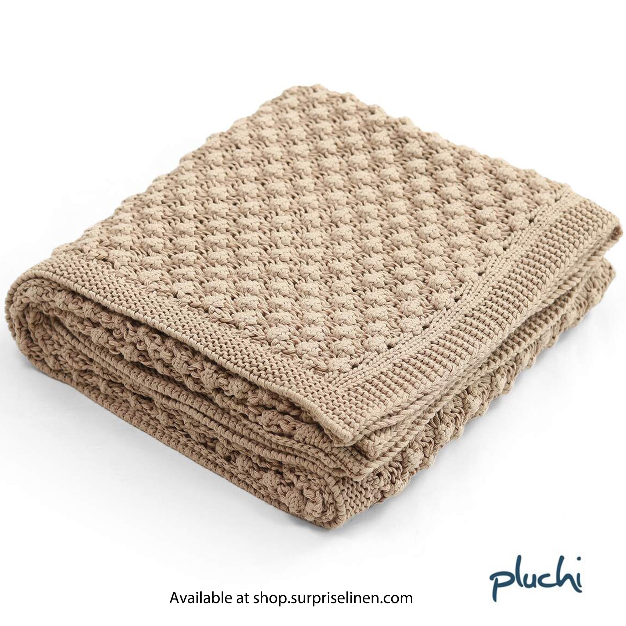 Pluchi - Popcorn Knit Cotton Knitted Throw /Blanket For Round The Year Use (Light Beige)