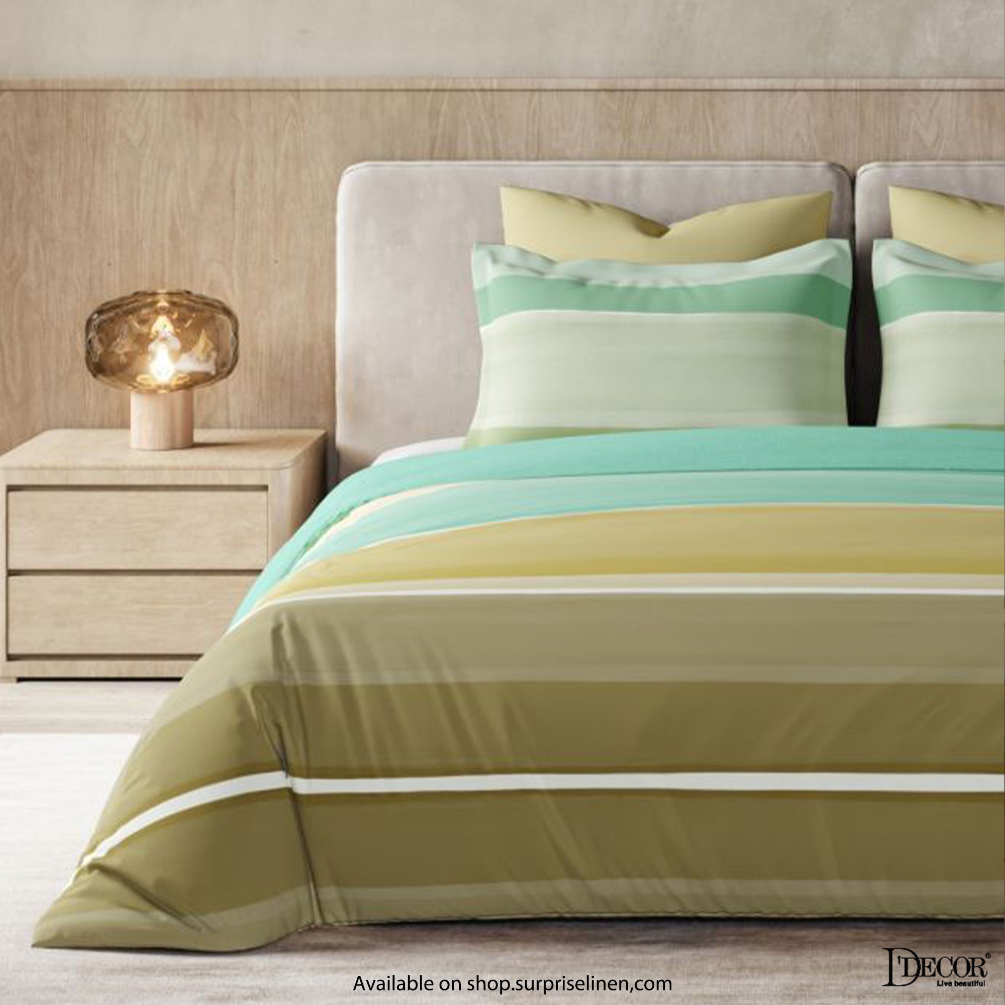 D'Decor - Primary Collection 100% Cotton Queen Size 3 Pcs Bedsheet Set (Olive & Blue)