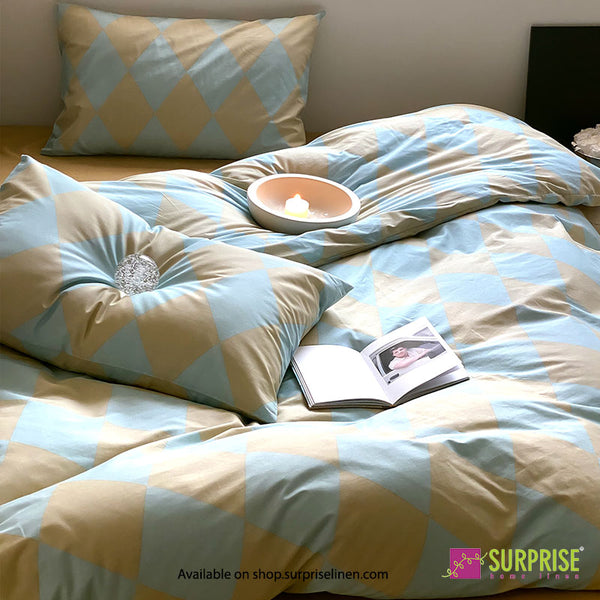 Luxury Edit by Surprise Home - Maison Collection 300TC Pure Cotton 3 Pcs Super King Size Bedsheet Set (Blue & Buff)