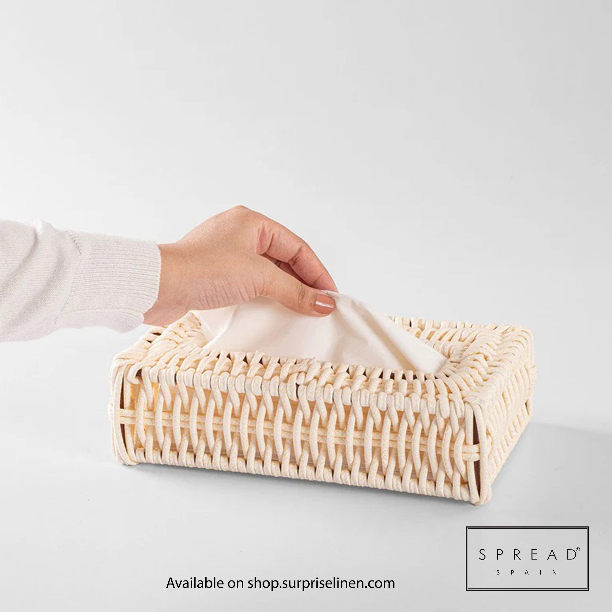 Spread Spain - Waterproof & Moisture Proof Synthetic Rattan Interweave Tissue Box (Off White)