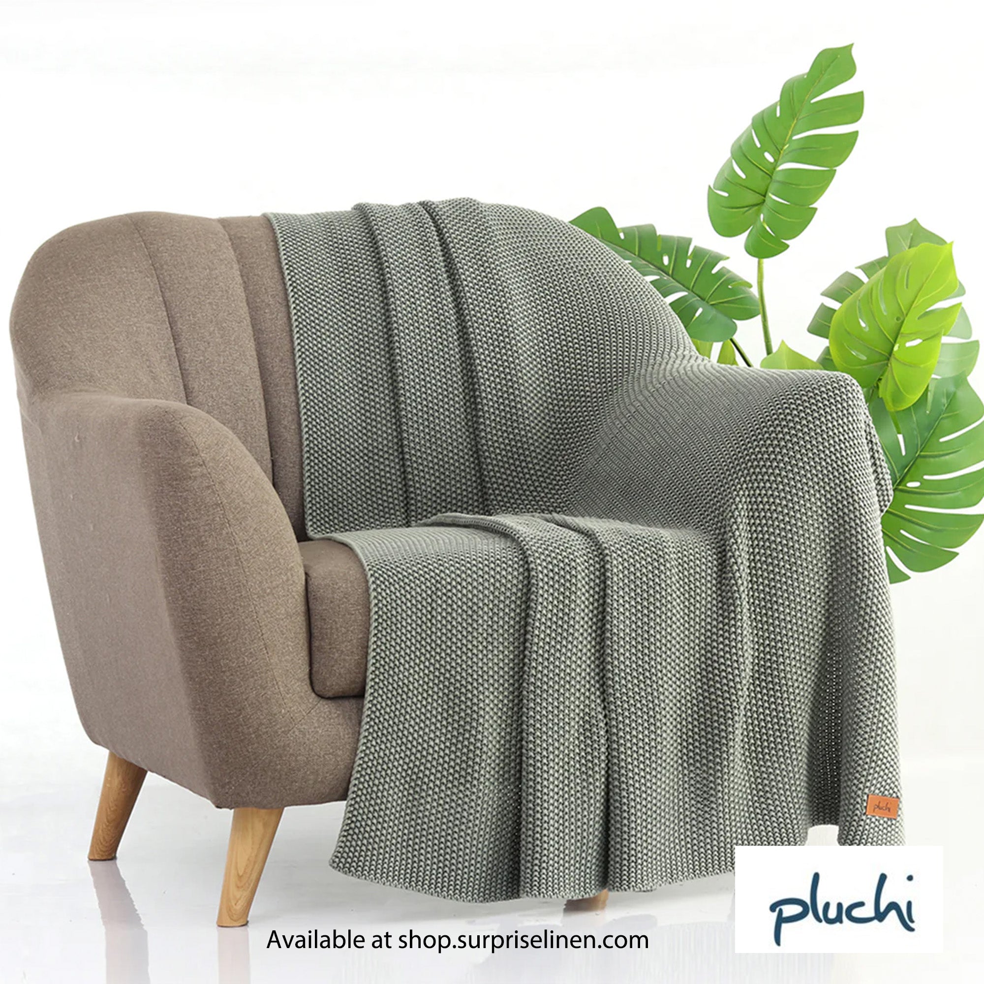 Pluchi - Knitted Purl Cotton Knitted Throw /Blanket For Round The Year Use (Ryegrass)