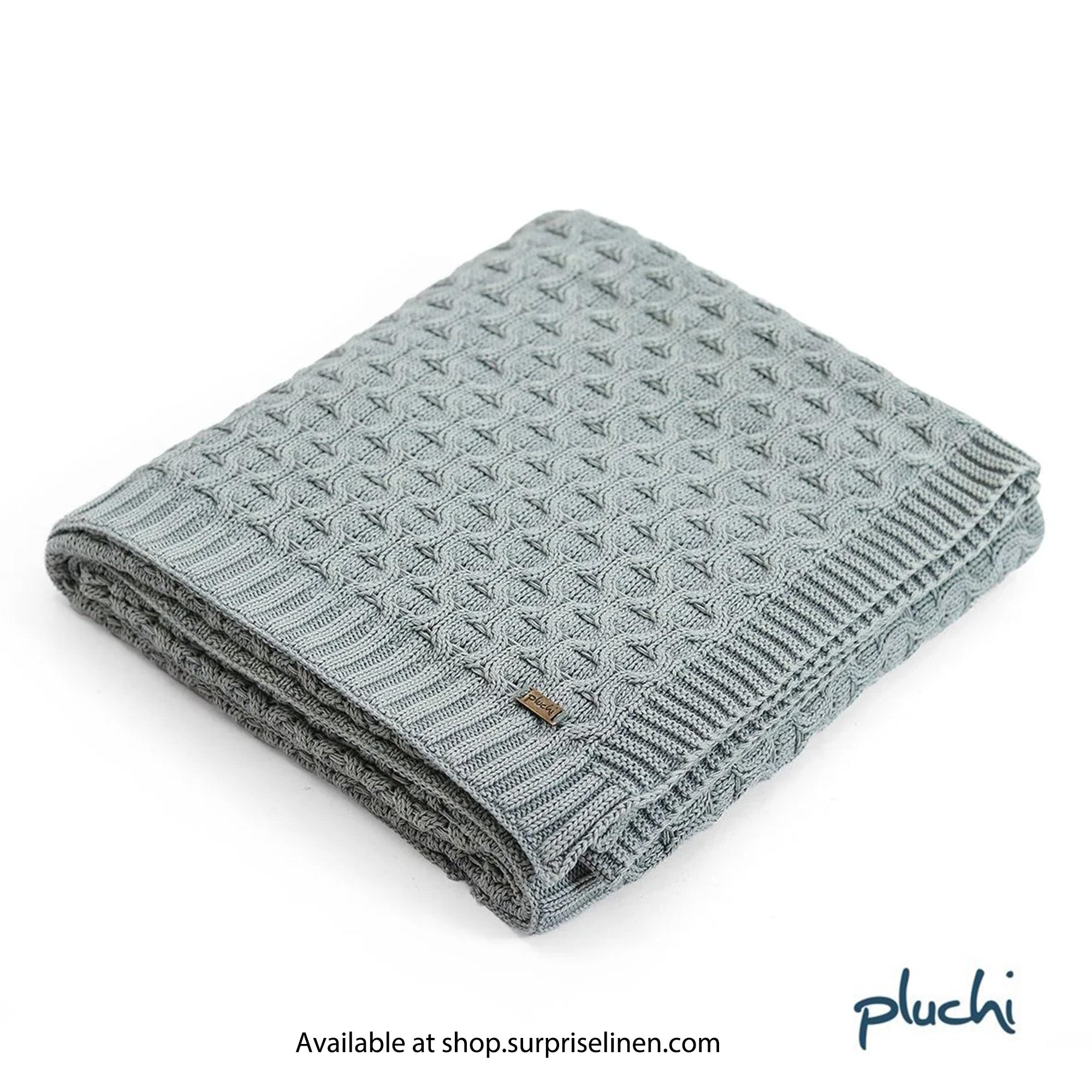 Pluchi - Kelly Knit Cotton Knitted All Season AC Throw Blanket (Medium Grey)