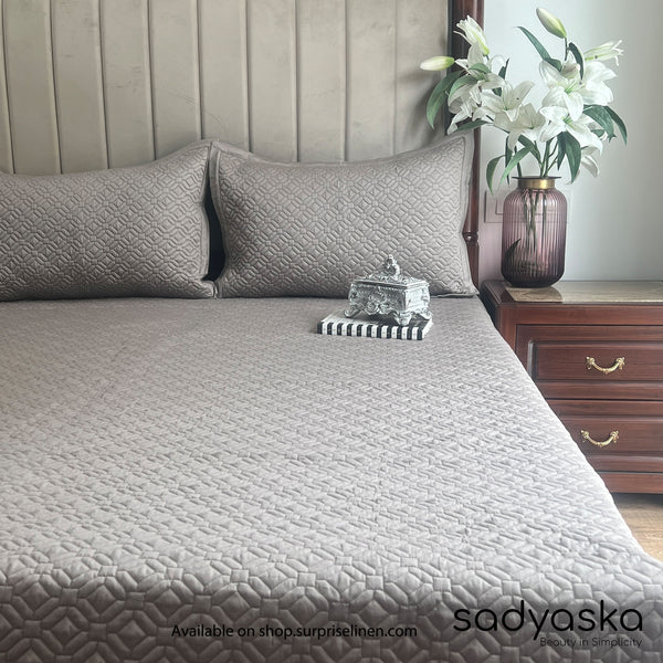 Sadyaska - Tulum Cotton Reversible Bedspread Set Olive (Grey)