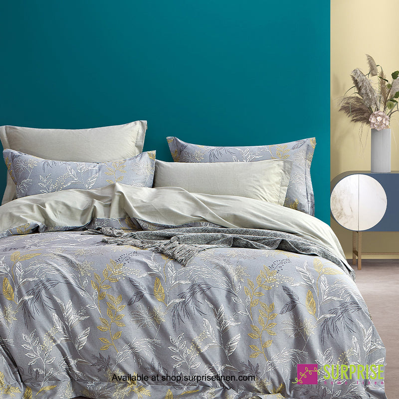 Flora Collection by Surprise Home - Super King Size 3 Pcs Bedsheet Set in 350 TC Premium Cotton Fabric (Grey)
