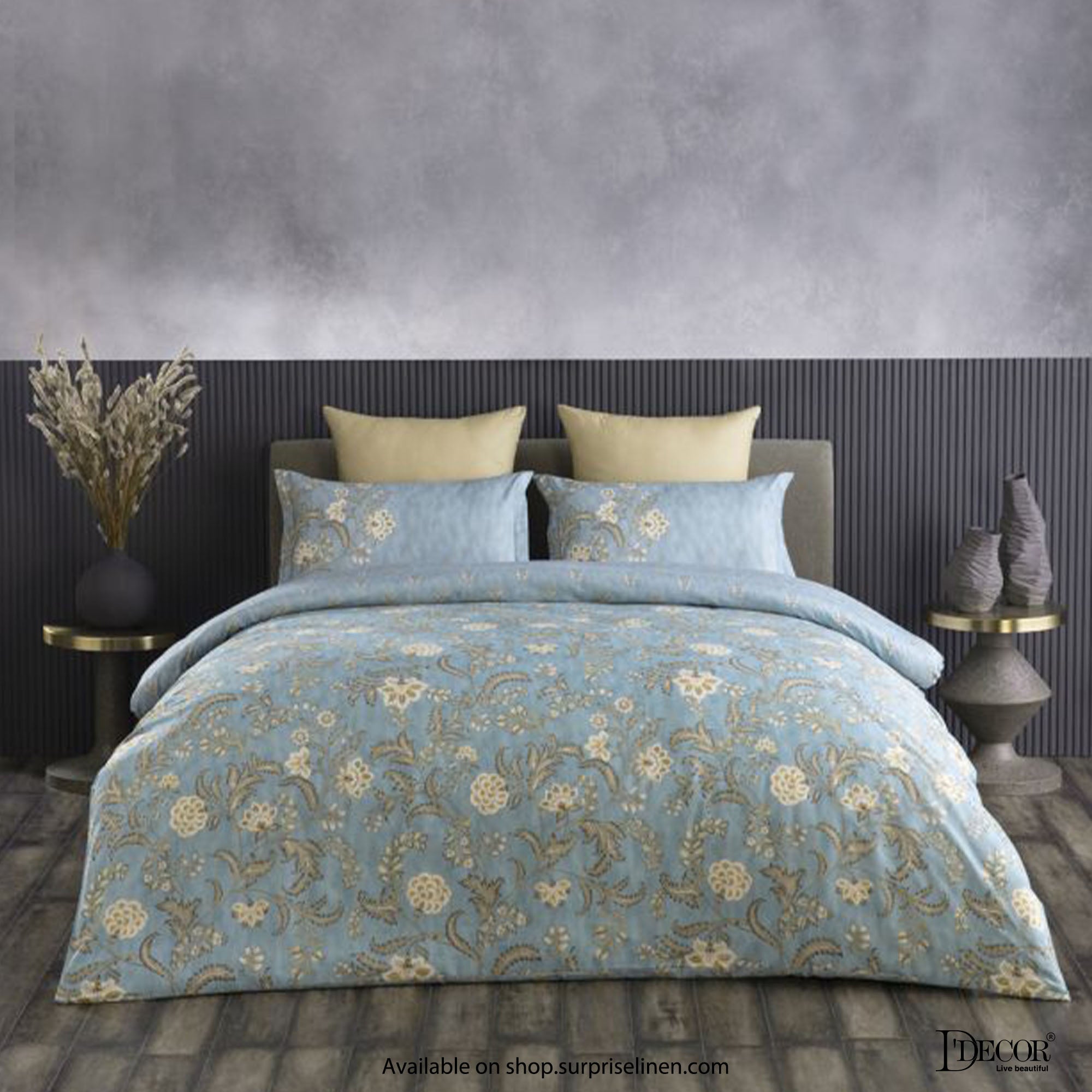 D'Decor - Primary Collection 100% Cotton Queen Size 3 Pcs Bedsheet Set (Smoke Blue)