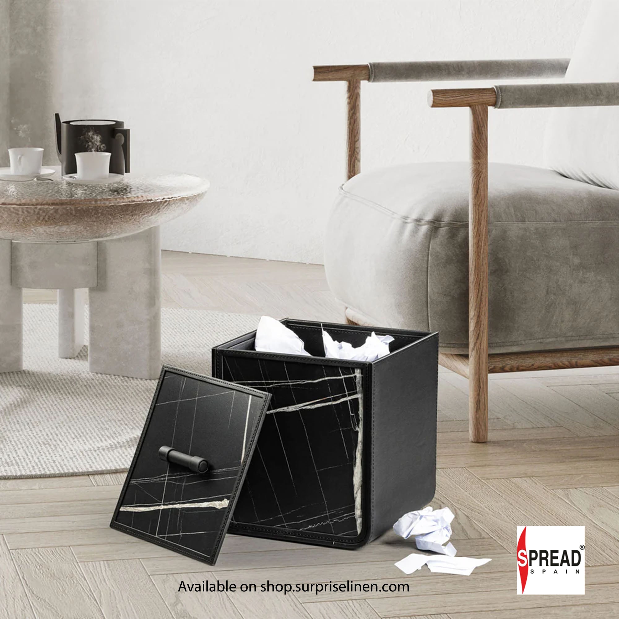 Spread Spain - Marble Satvario Collection Dustbin (Black Marquina)