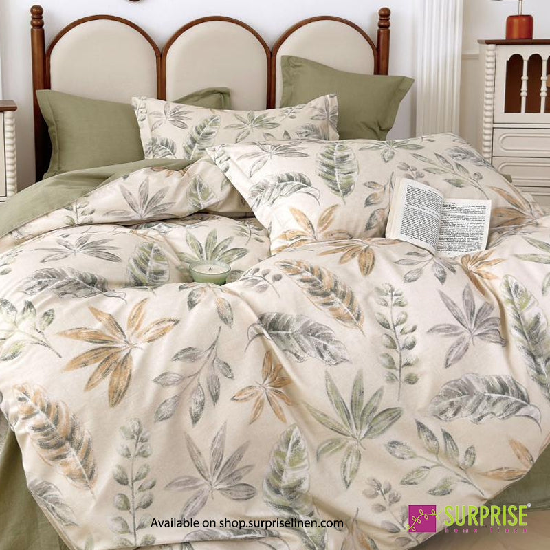 Surprise Home - Hues Olive Botanical Sketch Bedsheet Set