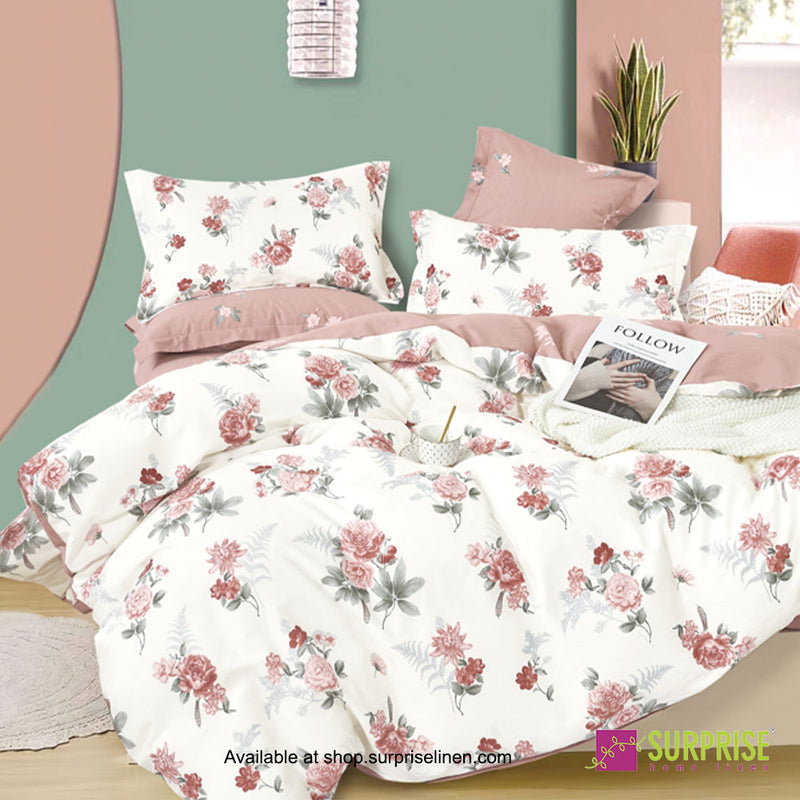 Luxury Hues Collection by Surprise Home - Super King Size 3 Pcs Bedsheet Set in 300 TC Premium Cotton Fabric (Bouquet Cream)
