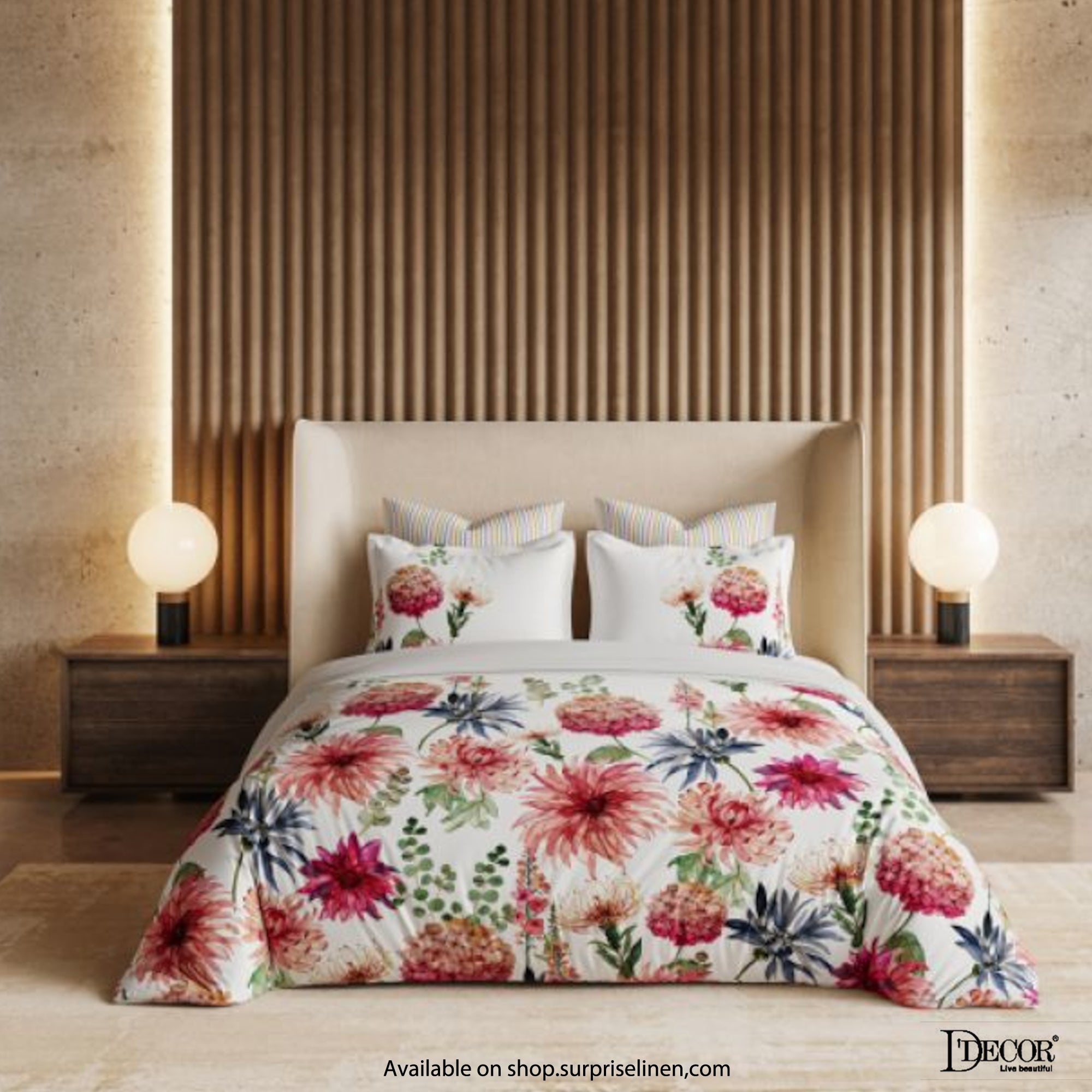 D'Decor- Premier Collection 100% Cotton Bold Blossom King Size Bed Sheet Set