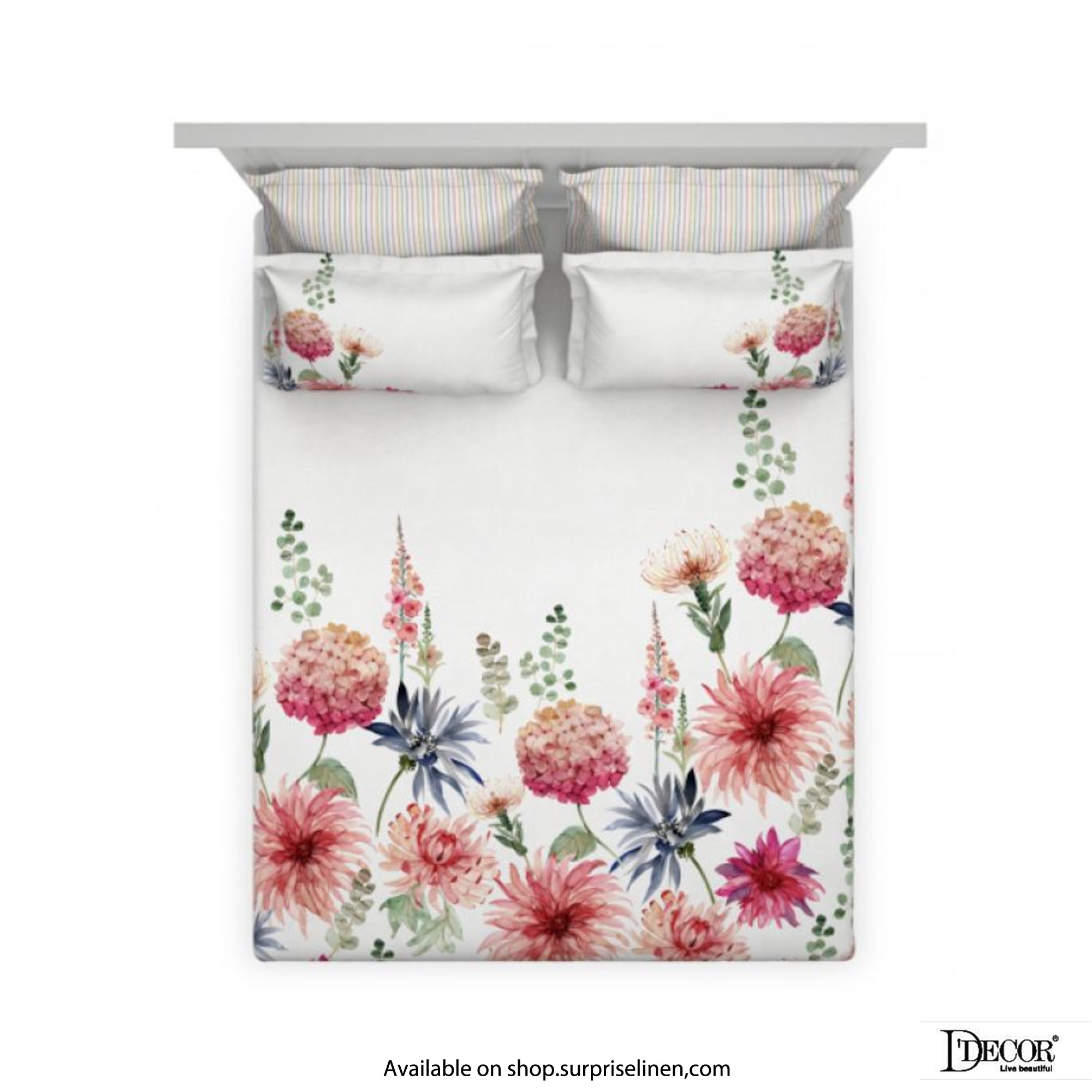 D'Decor- Premier Collection 100% Cotton Bold Blossom King Size Bed Sheet Set
