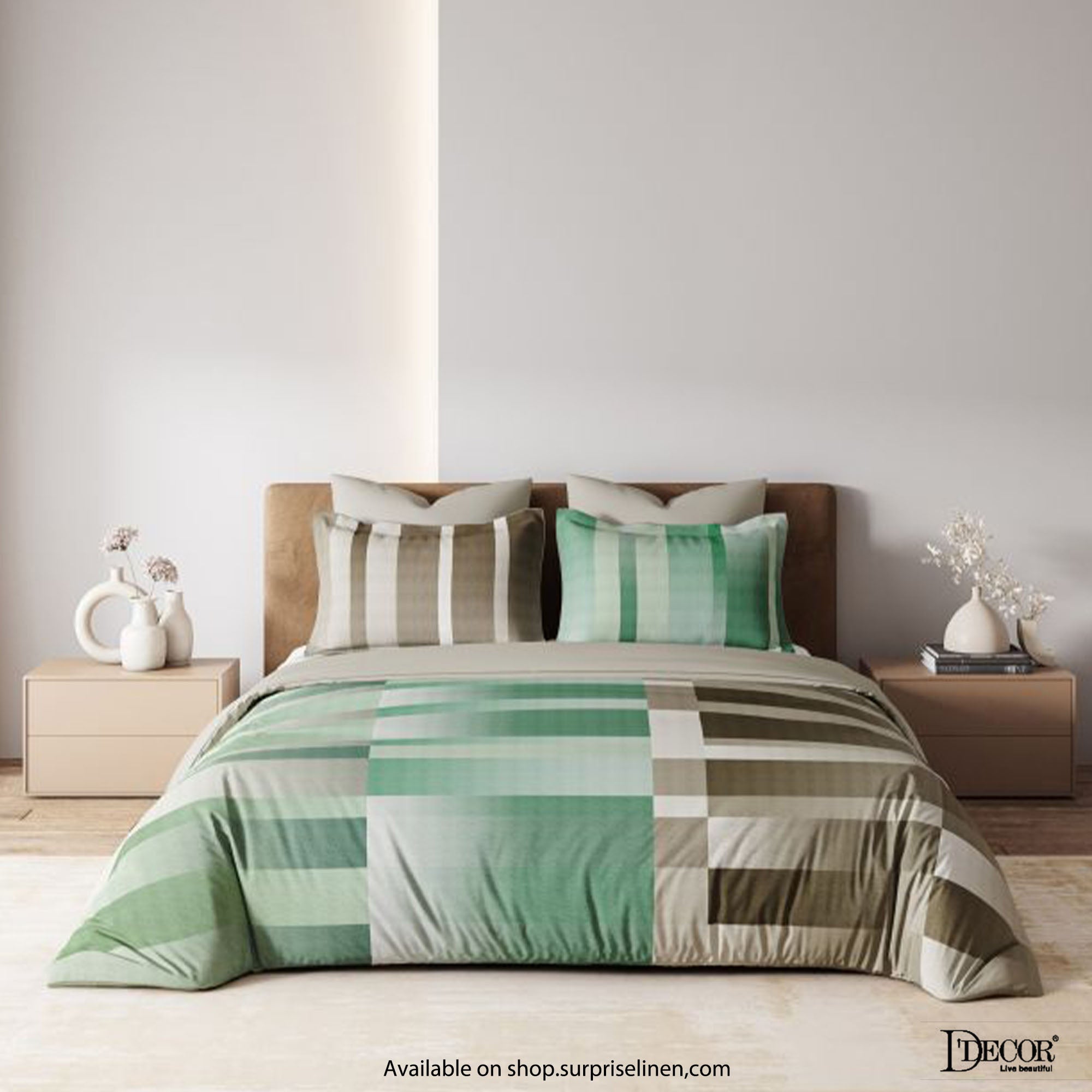 D'Decor - Mosaic Collection Matrix 100% Cotton 3 Pcs King Size Bedsheet Set (Green)