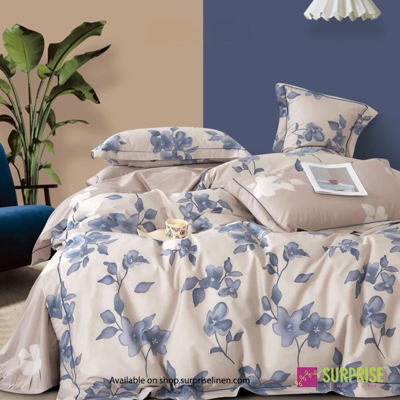 Surprise Home - Linea Collection Blue Magnolia 3 Pcs Bedsheet Set (Beige Blue)