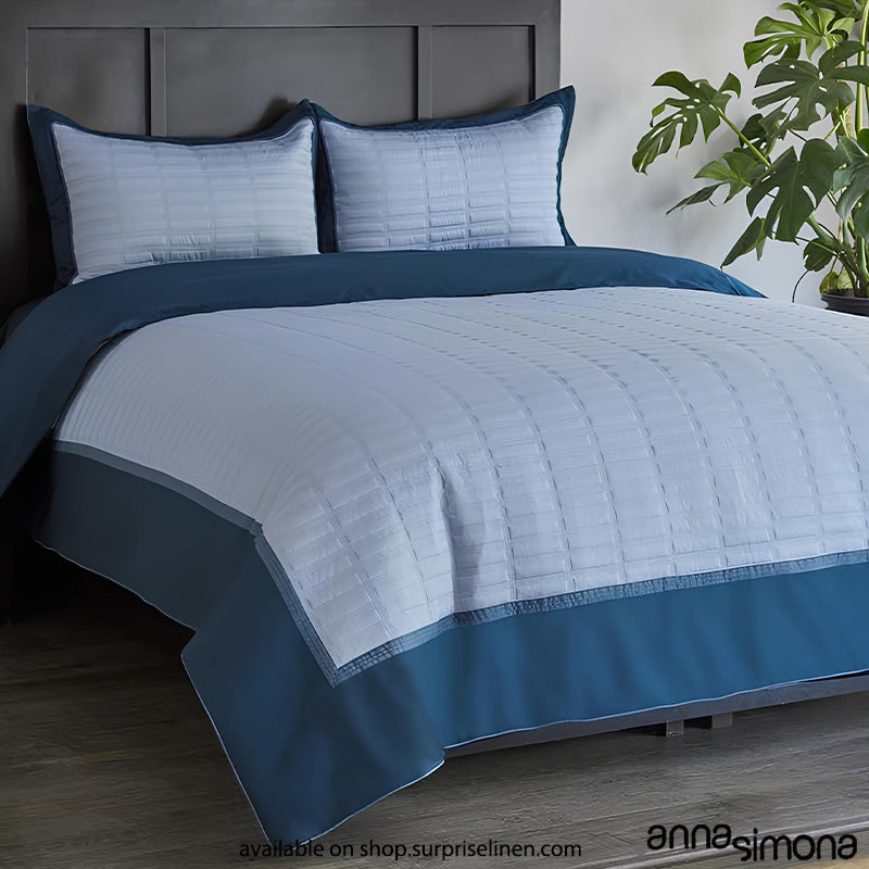 Anna Simona - Dallas 4 Pcs Fine Cotton Satin Duvet Ensemble (Zen Blue)