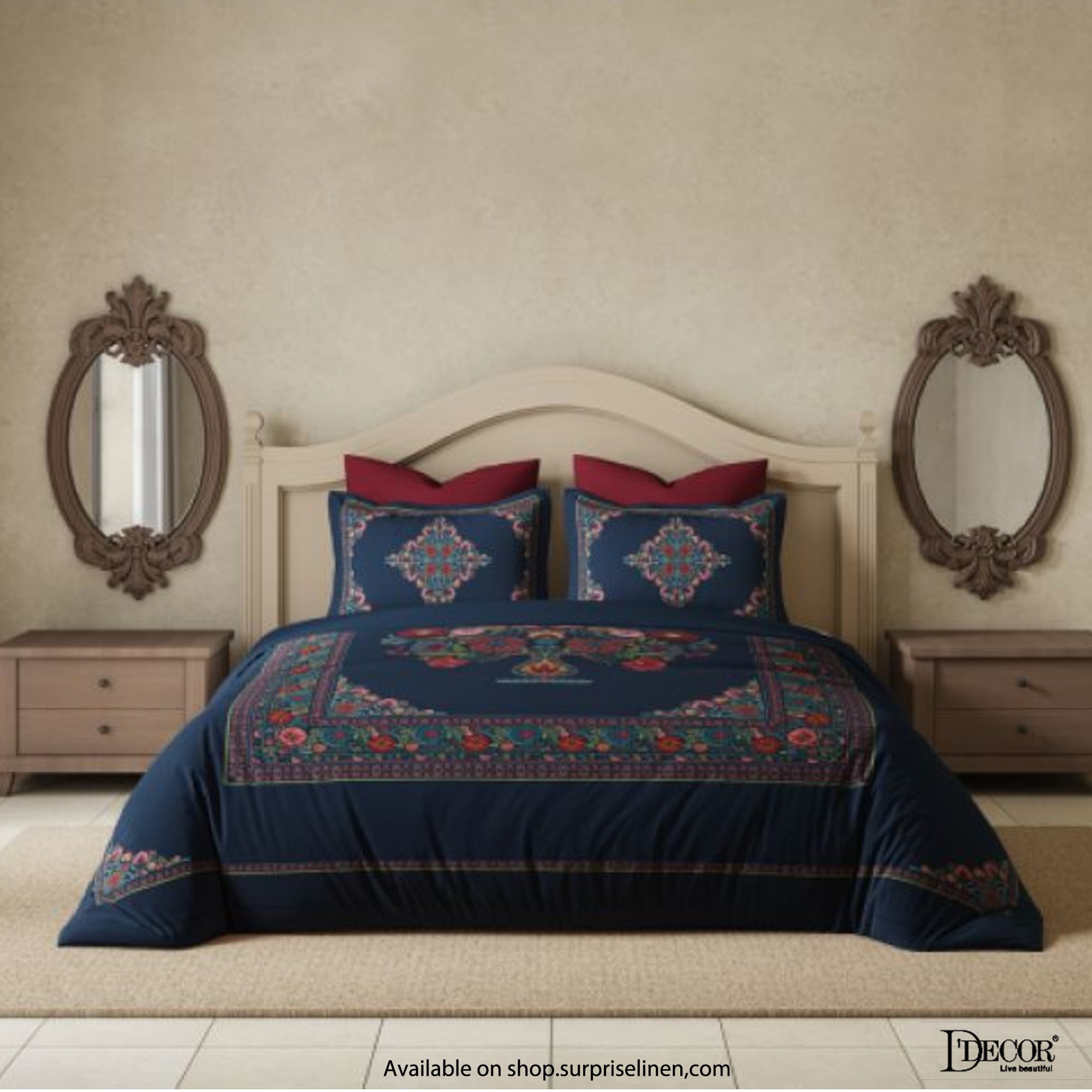 D'Decor- Virasat Collection 100% Cotton Velvet Morning King Size Bed Sheet Set