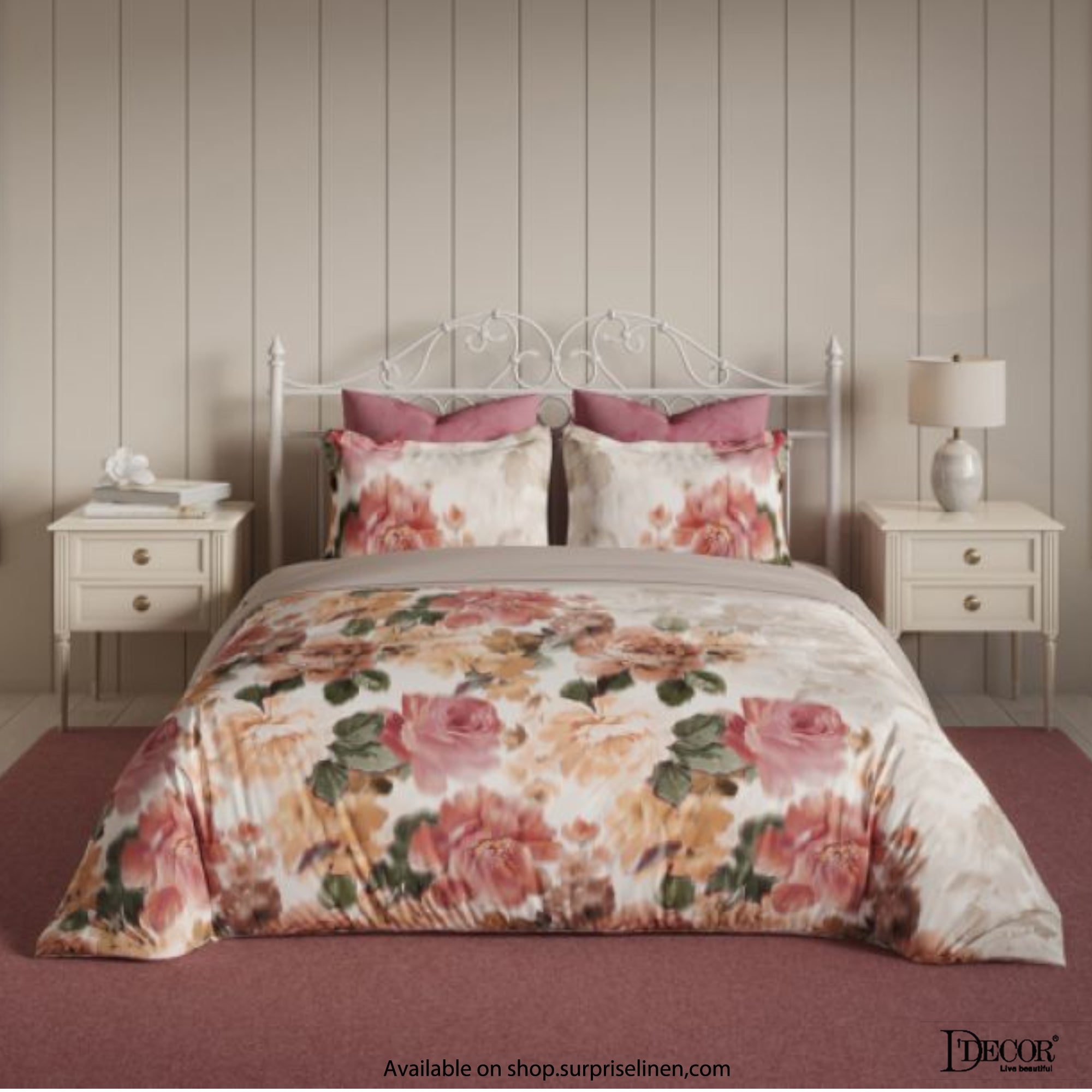 D'Decor- English Garden Collection 100% Cotton Floral Mist King Size Bed Sheet Set