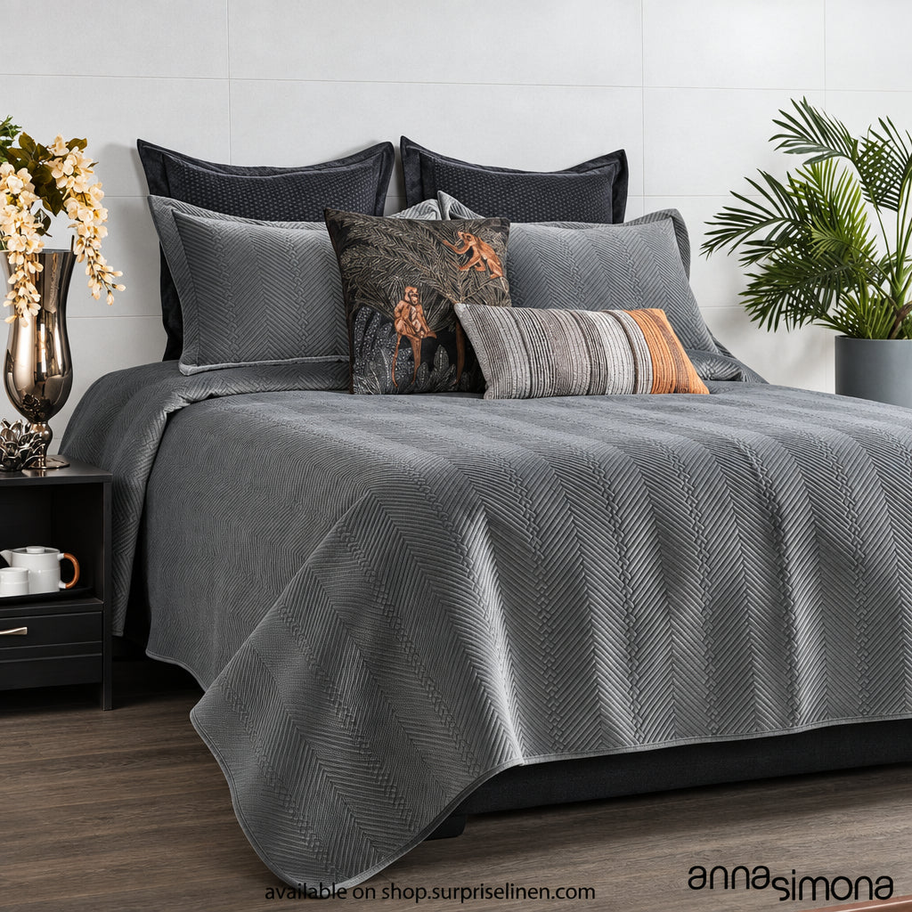 Anna Simona - Panera 7 Pcs Velvet Bed Cover Set (Grey)