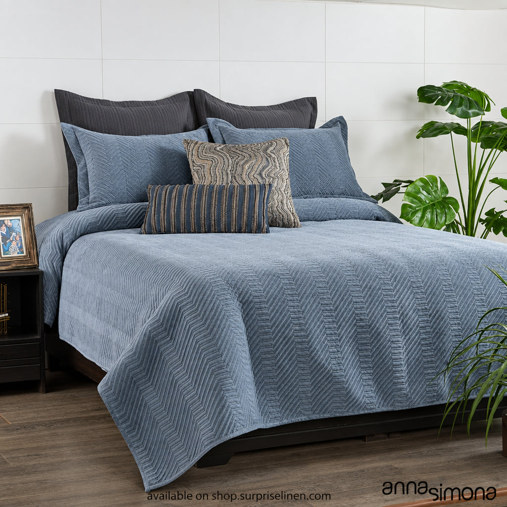 Anna Simona - Premiere 7 Pcs Velvet Bed Cover Set (Blue)