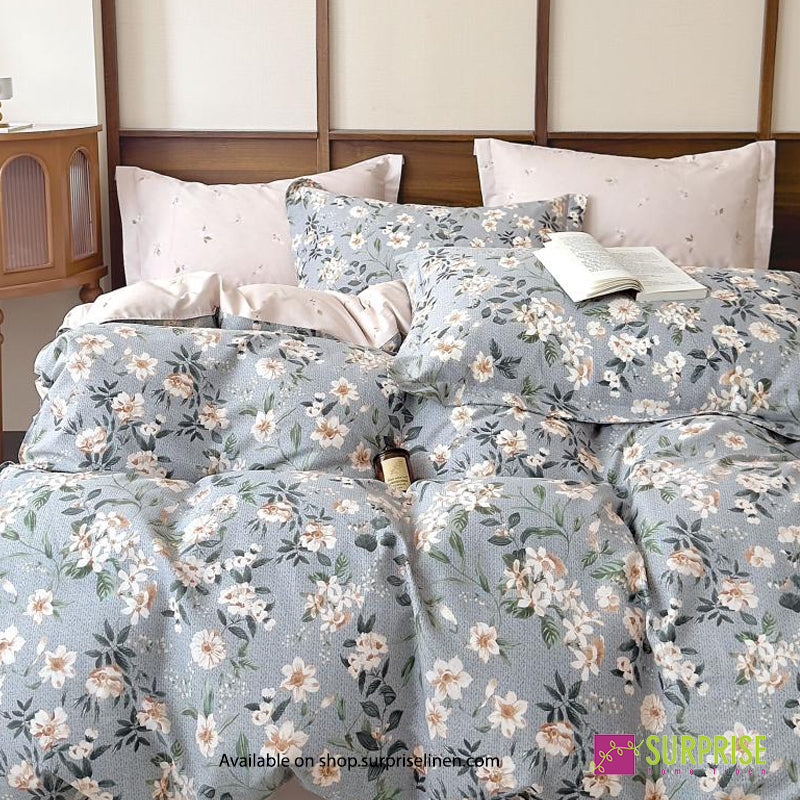 Surprise Home - Fresco Collection Silver Sprig 100% Cotton 3 Pcs Bedsheet Set (Silver Grey)