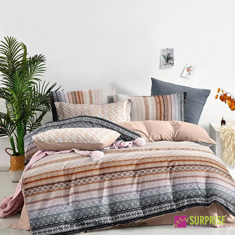 Surprise Home - Essenze Luxe Collection Heritage Borders Digital 100% Cotton 3 Pcs Bedsheet Set (Warm Beige)