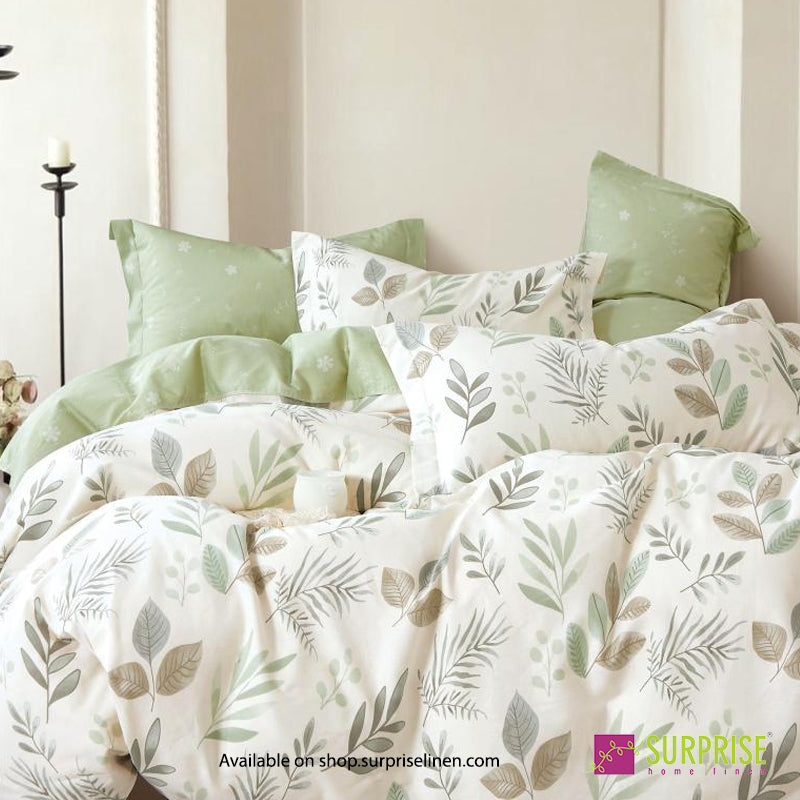 Surprise Home - Fresco Collection Sage Fern 100% Cotton 3 Pcs Bedsheet Set (Cream Green)