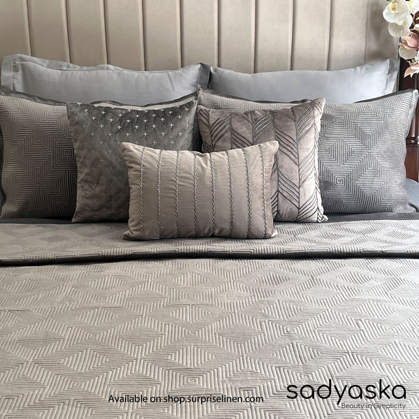 Sadyaska - Maze Velvet Bedspread Set (Dark Grey)