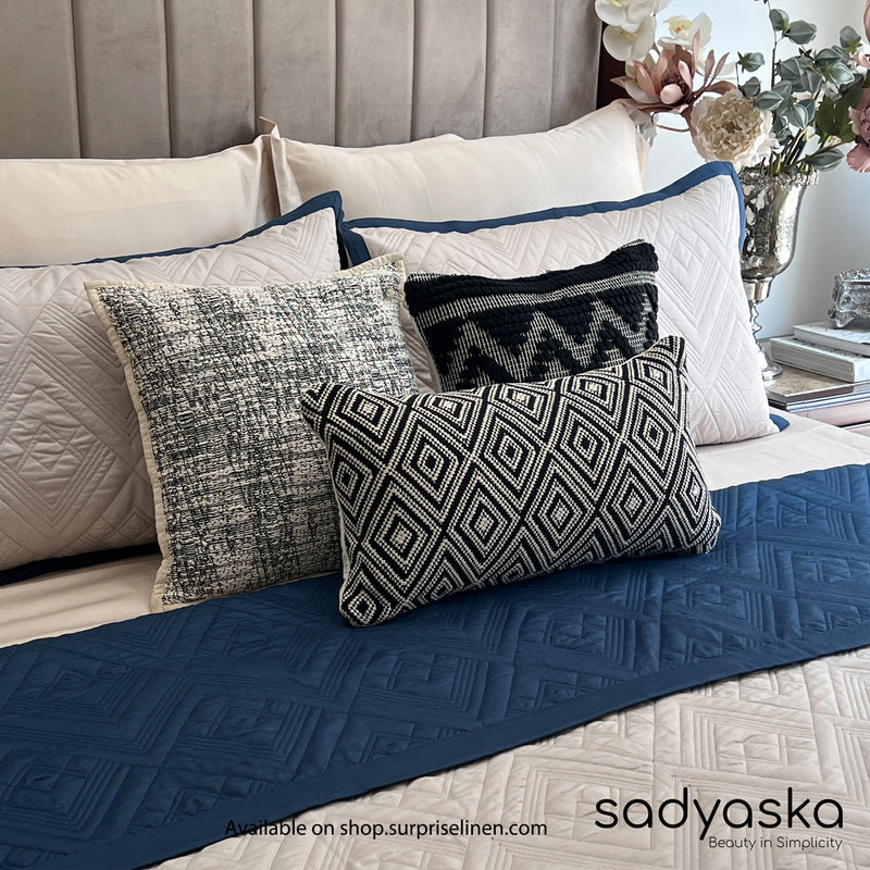 Sadyaska - Cliff Cotton Rich Reversible Bedspread Set (Navy & Ivory)